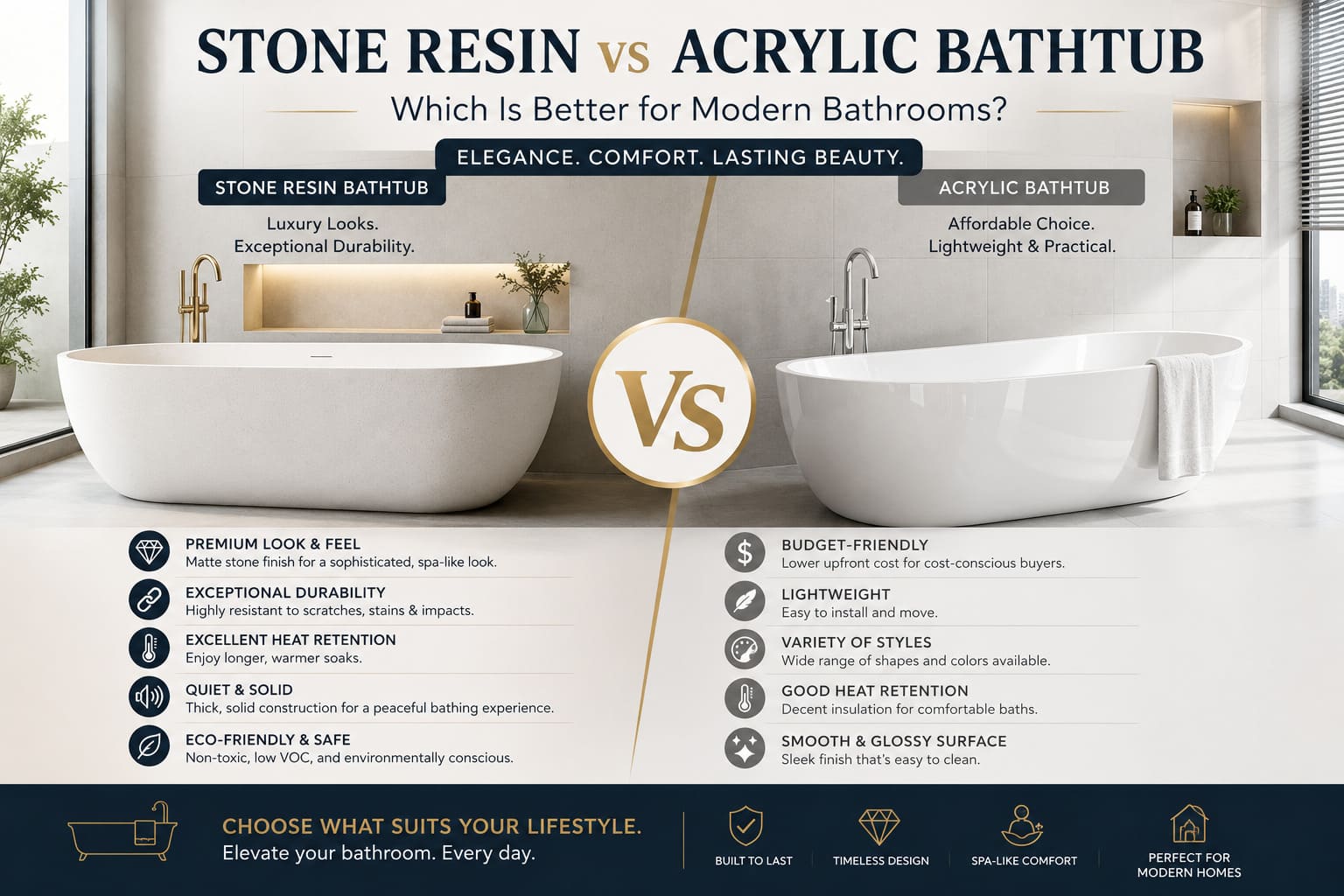 Stone Resin vs Acrylic Bathtub: Which Is Better for Modern Bathrooms?