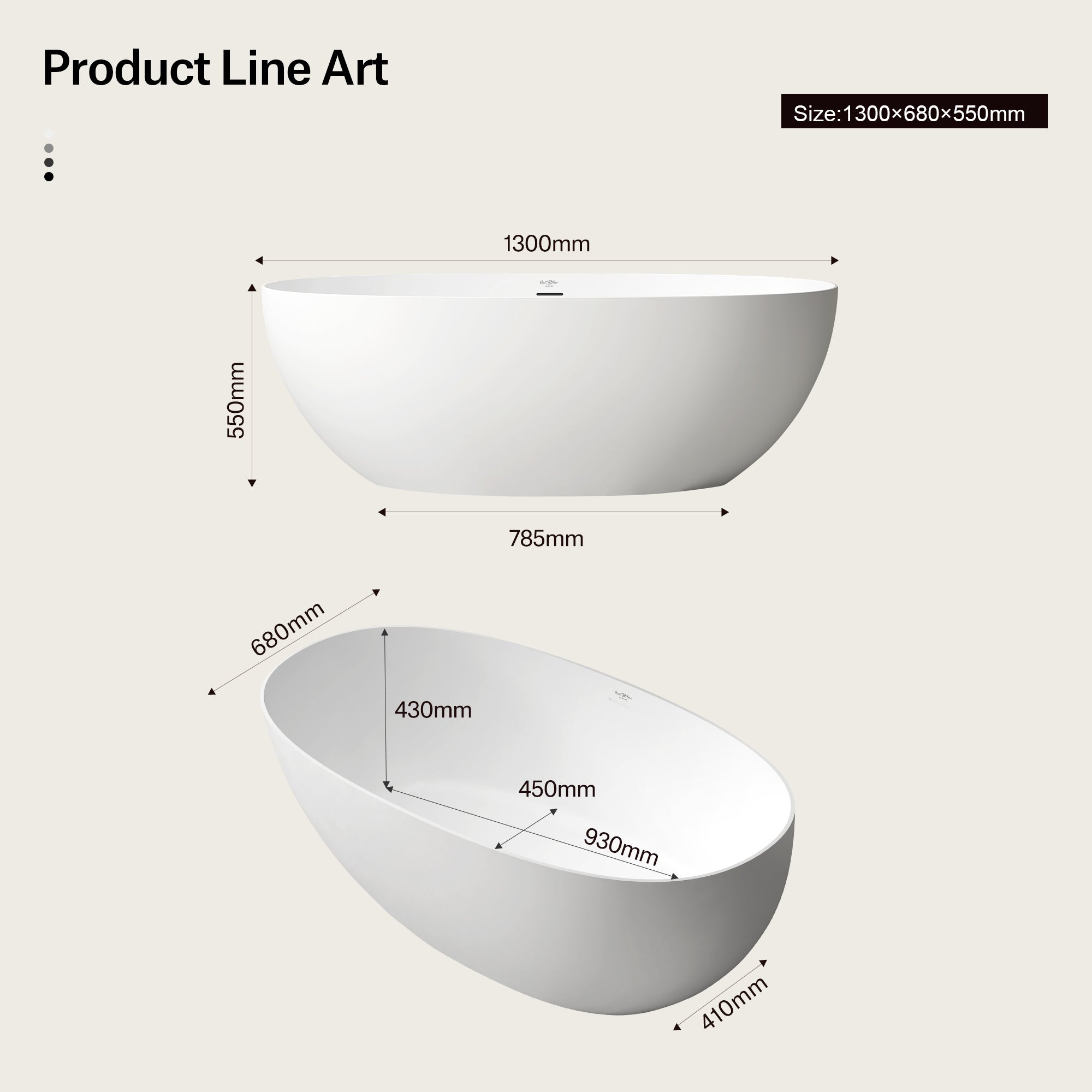 51.2 Inch MonBlari LYRA Solid Surface Freestanding Bathtub