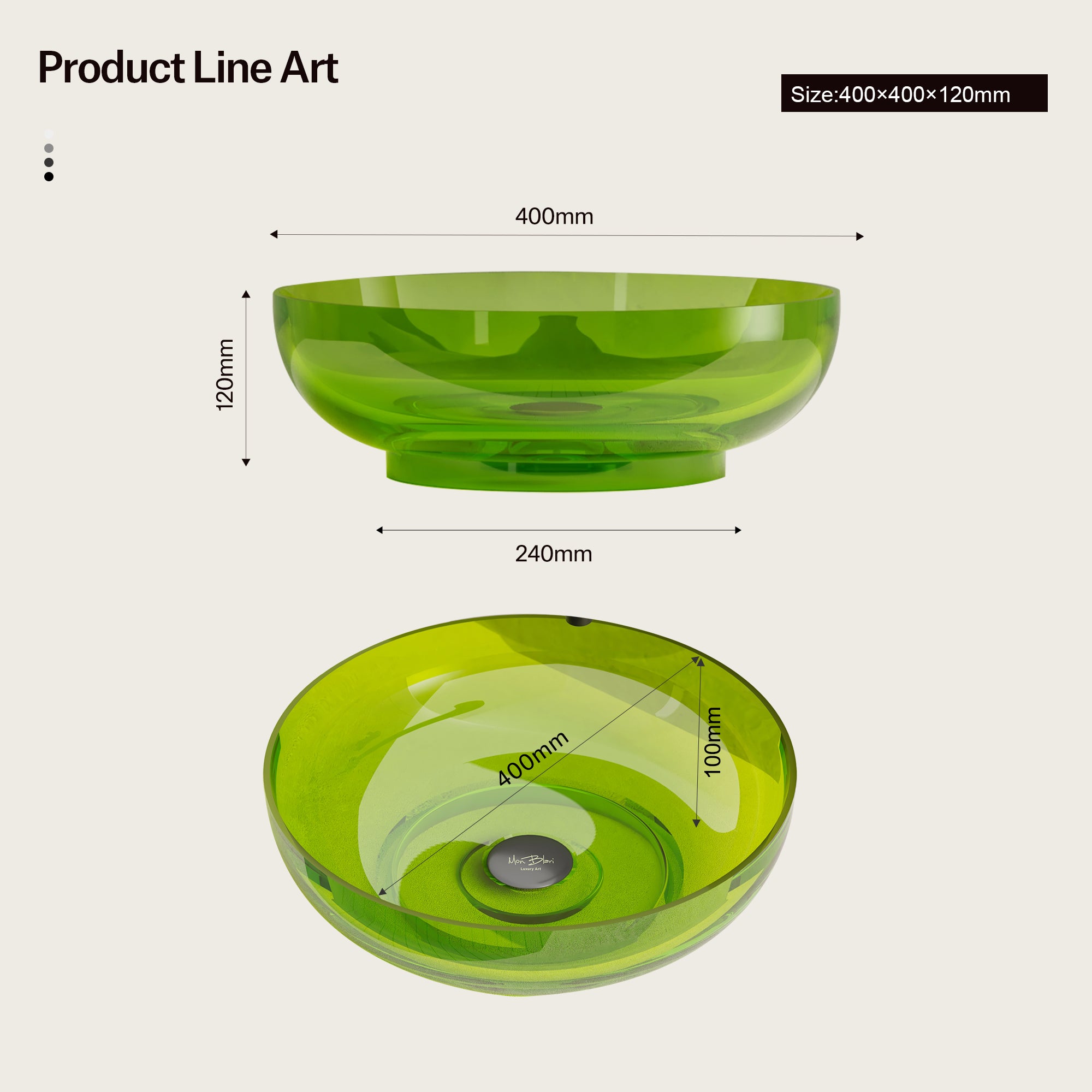 15.7 Inch MonBlari NAIAD SERIES Resin Bathroom Vessel Bowl Sink Bathroom Sink