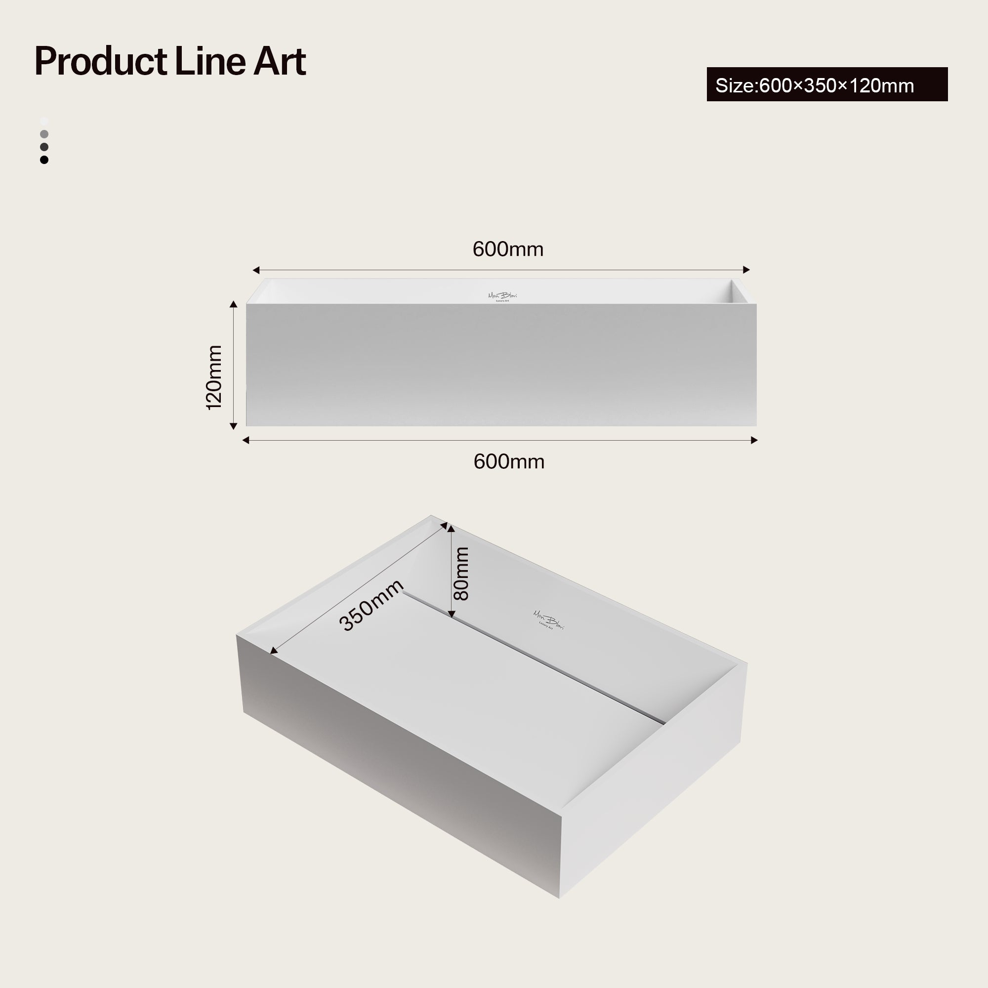 23.6 Inch MonBlari VERVE SERIES Solid Surface Vessel Bowl Sink Bathroom Sink