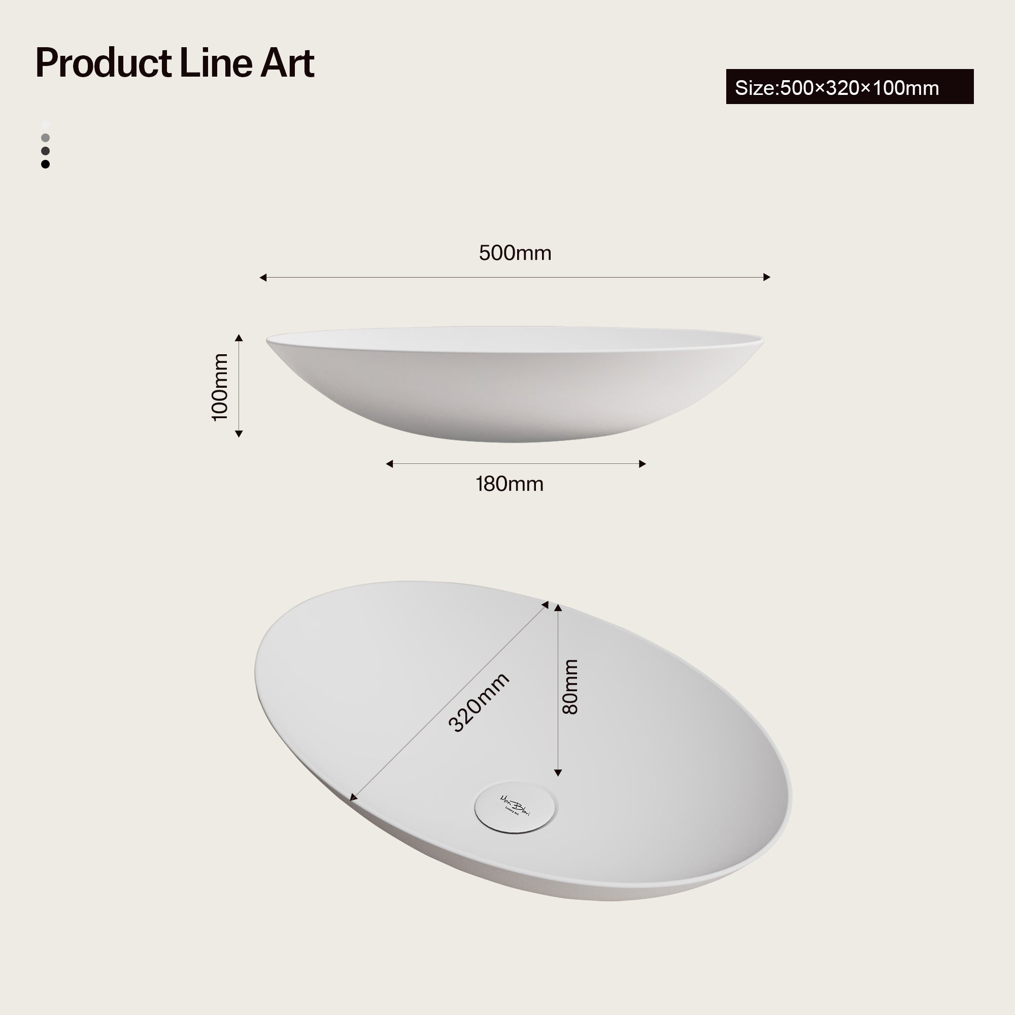 19.7 Inch MonBlari VERVE SERIES Solid Surface Vessel Bowl Sink Bathroom Sink