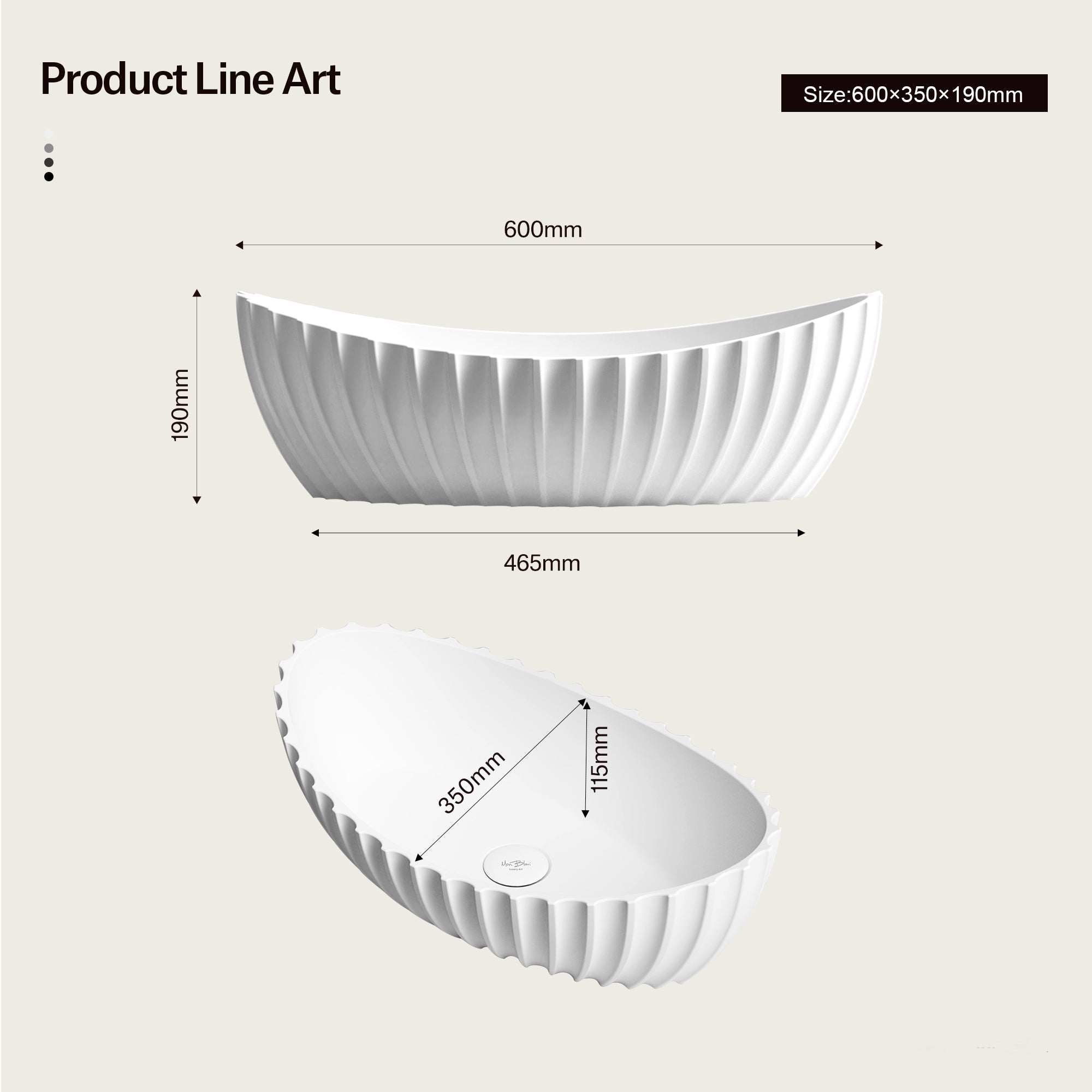 23.6 Inch MonBlari VENUS SERIES Solid Surface Bathroom Vessel Bowl Sink Bathroom Sink