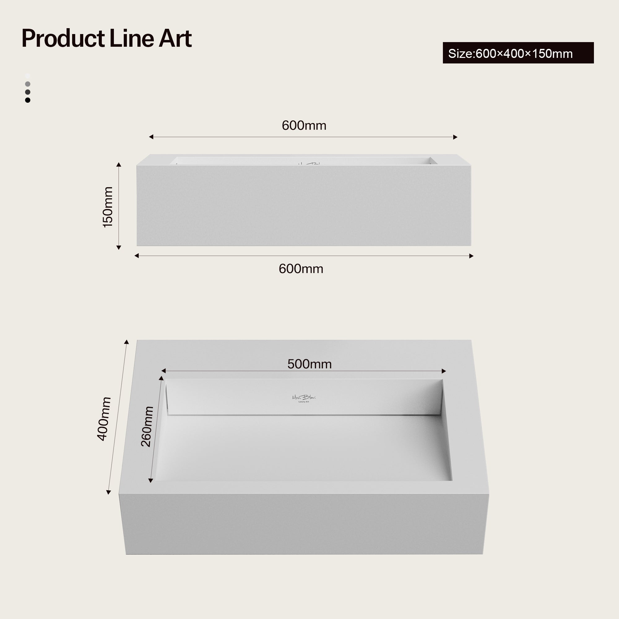 23.6 Inch MonBlari SERENE SERIES Solid Surface Wall Mount Sink Bathroom Sink