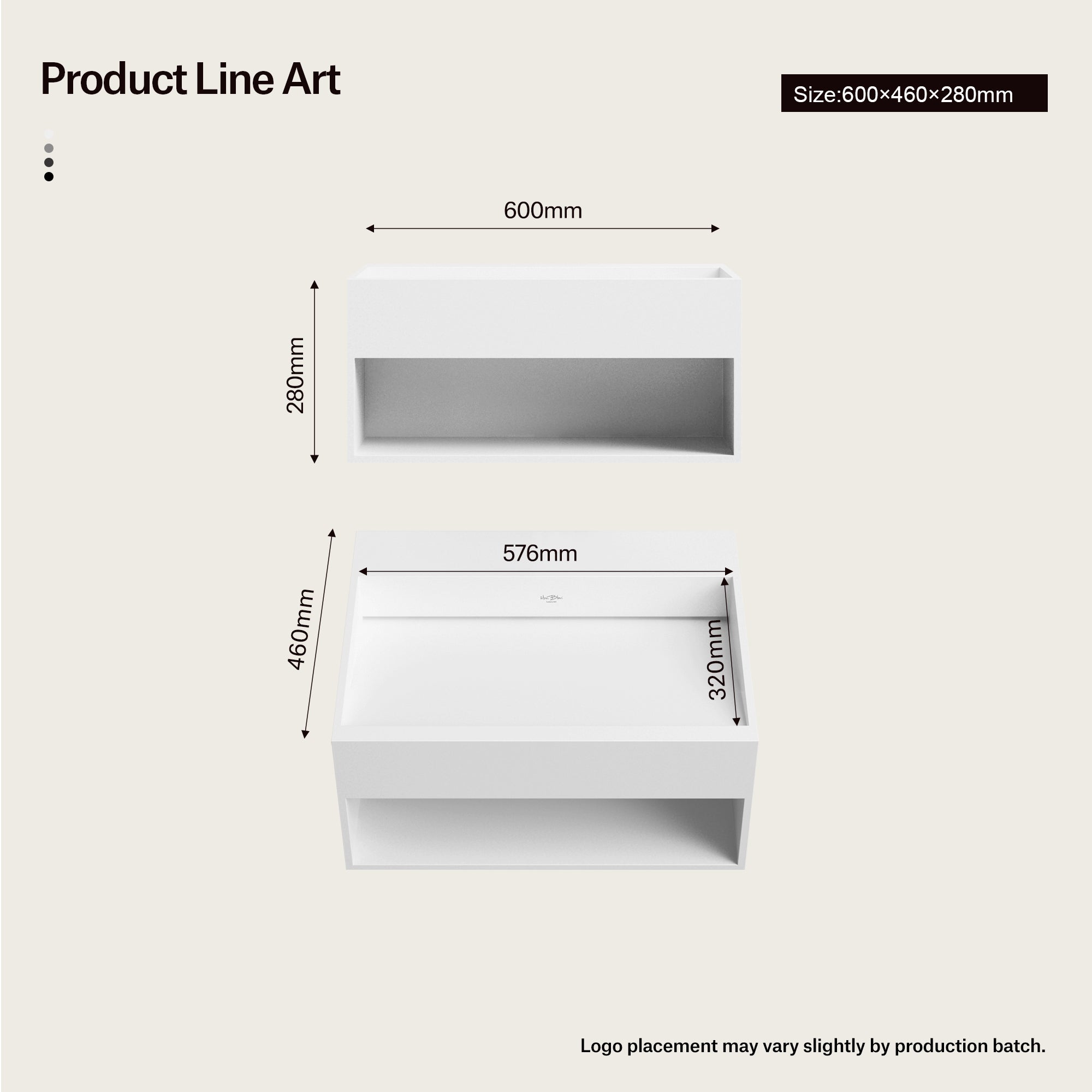 23.6-31.5 Inch MonBlari SERENE SERIES Solid Surface Wall Mount Sink