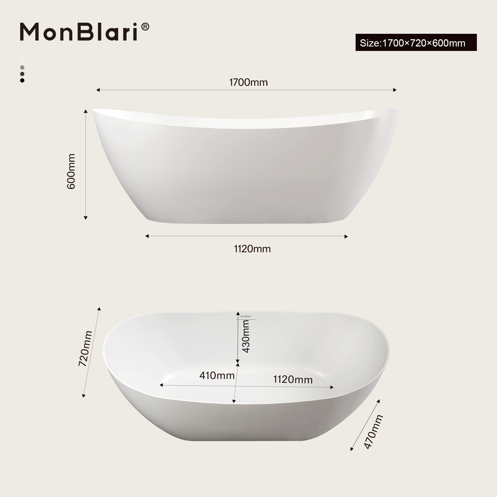67 Inch MonBlari FLUXUS Acrylic Freestanding Bathtub