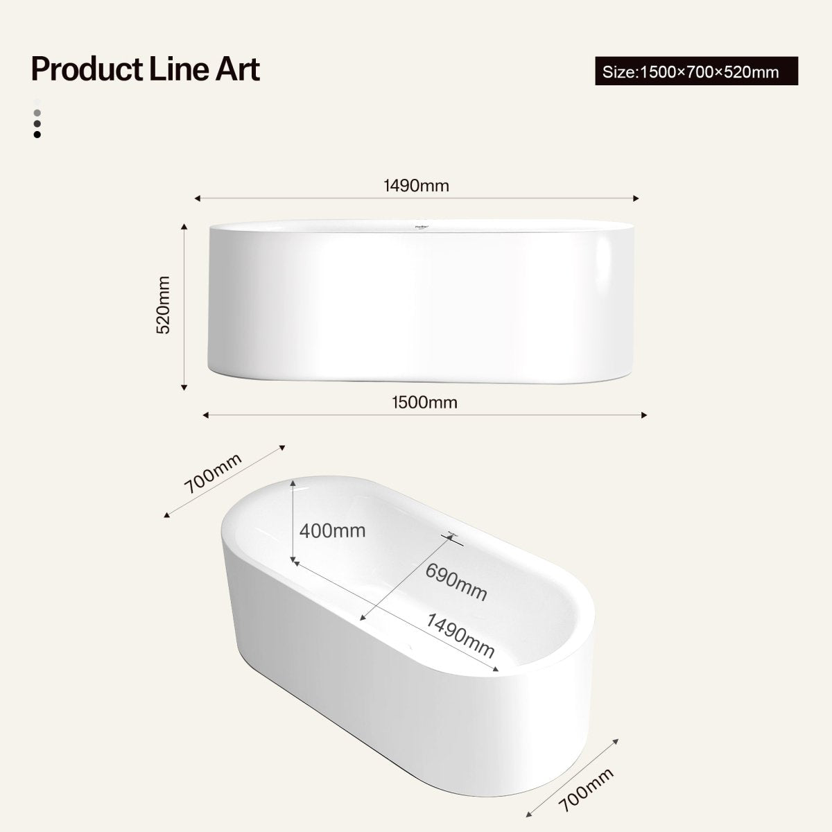 59-63 Inch MonBlari AURA Acrylic Freestanding Bathtub