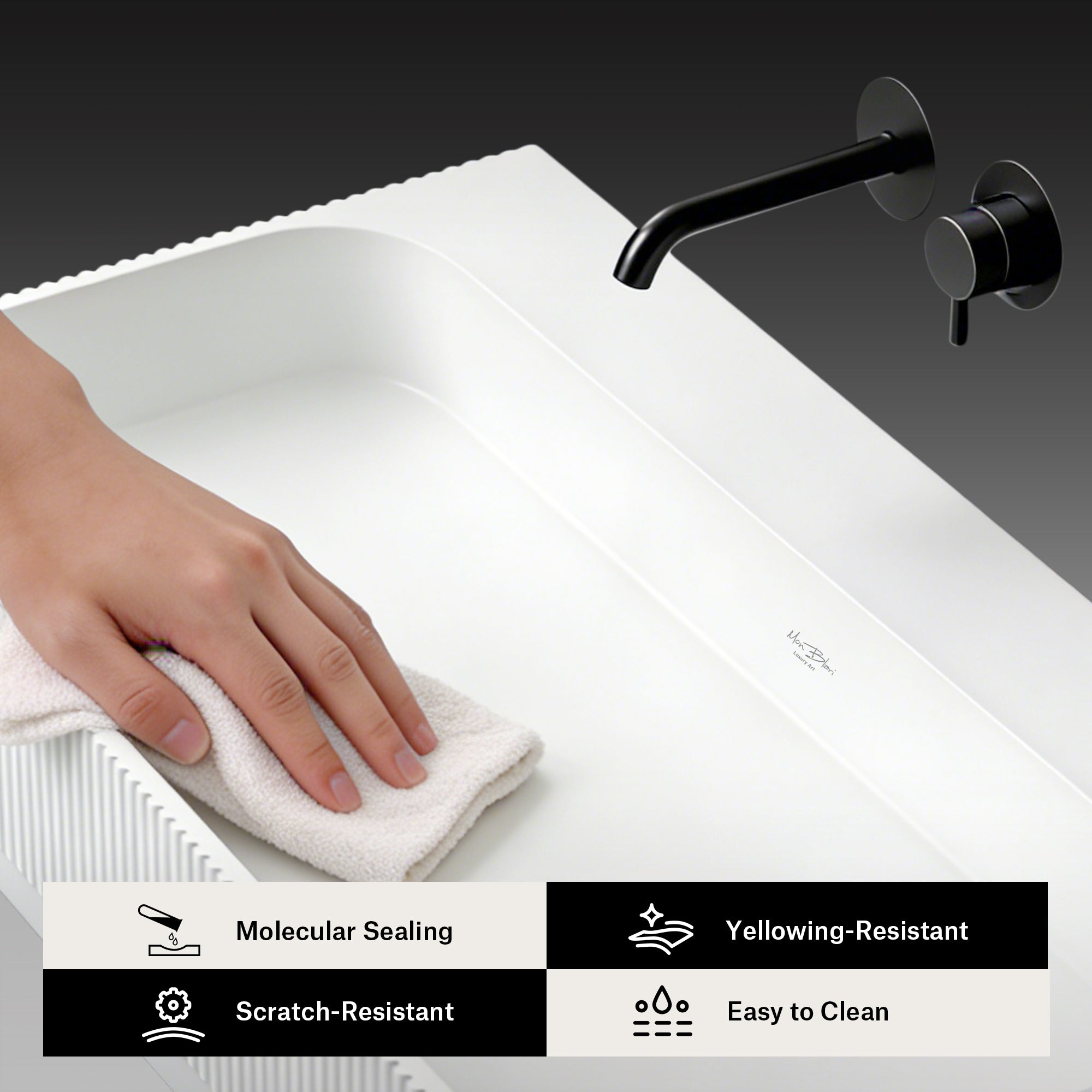 29.5-47.2 Inch MonBlari VENUS SERIES Solid Surface Wall Mount Sink