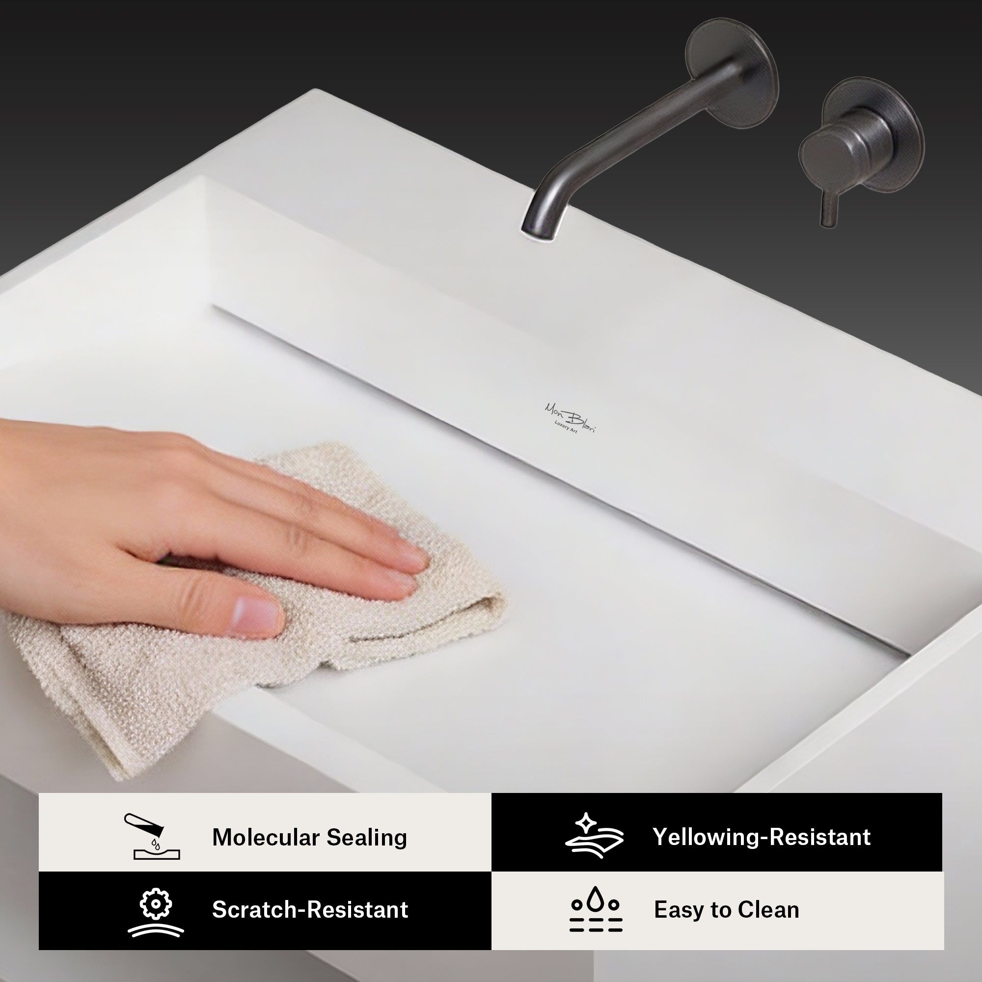 23.6-31.5 Inch MonBlari SERENE SERIES Solid Surface Wall Mount Sink