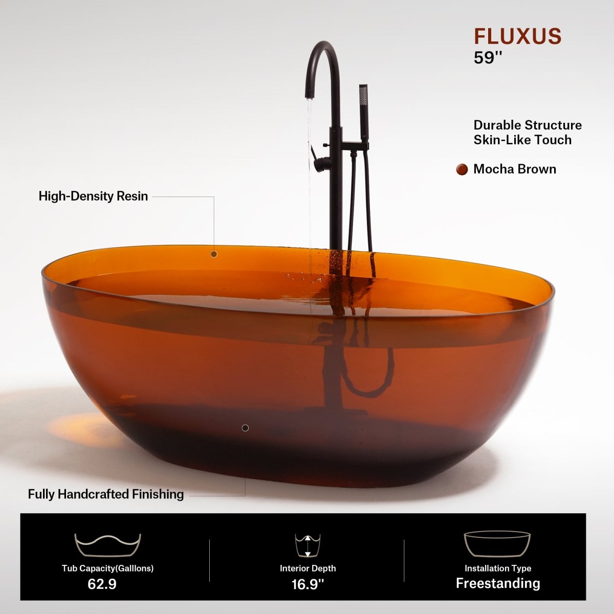 59.1 Inch MonBlari FLUXUS Resin Freestanding Bathtub
