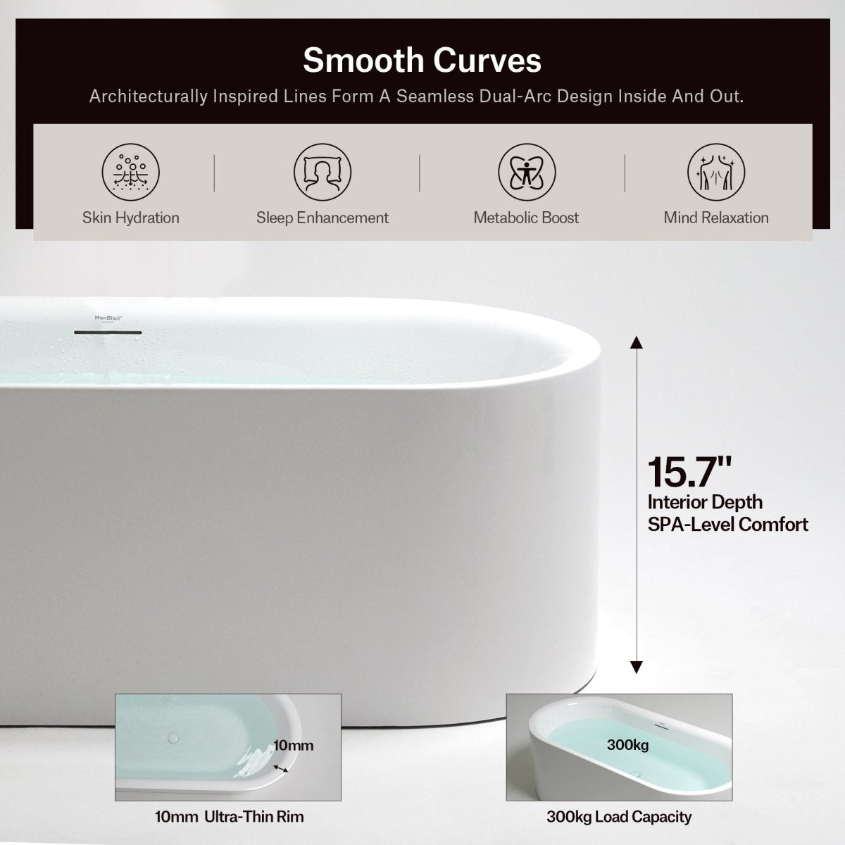 59-63 Inch MonBlari AURA Acrylic Freestanding Bathtub