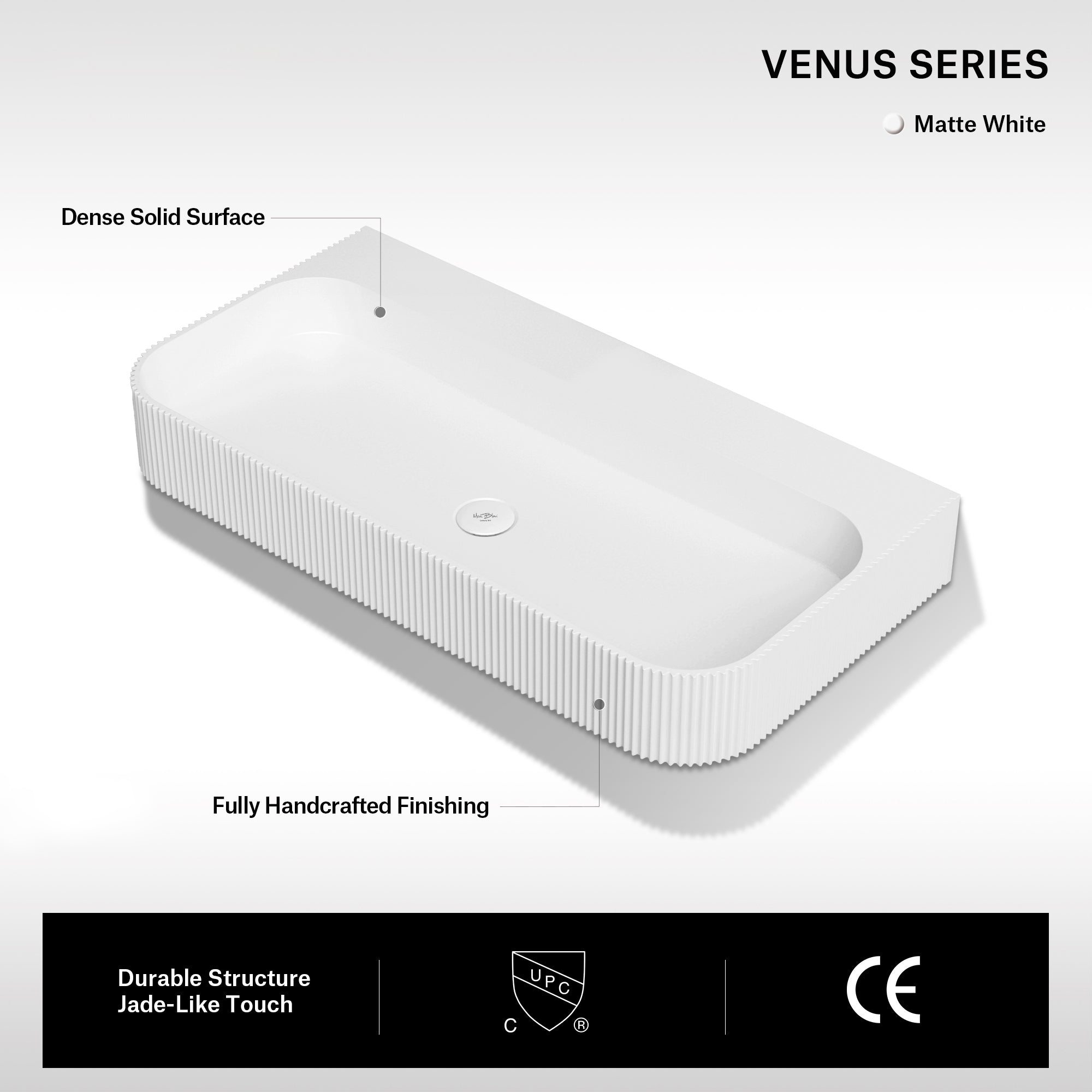 29.5-47.2 Inch MonBlari VENUS SERIES Solid Surface Wall Mount Sink