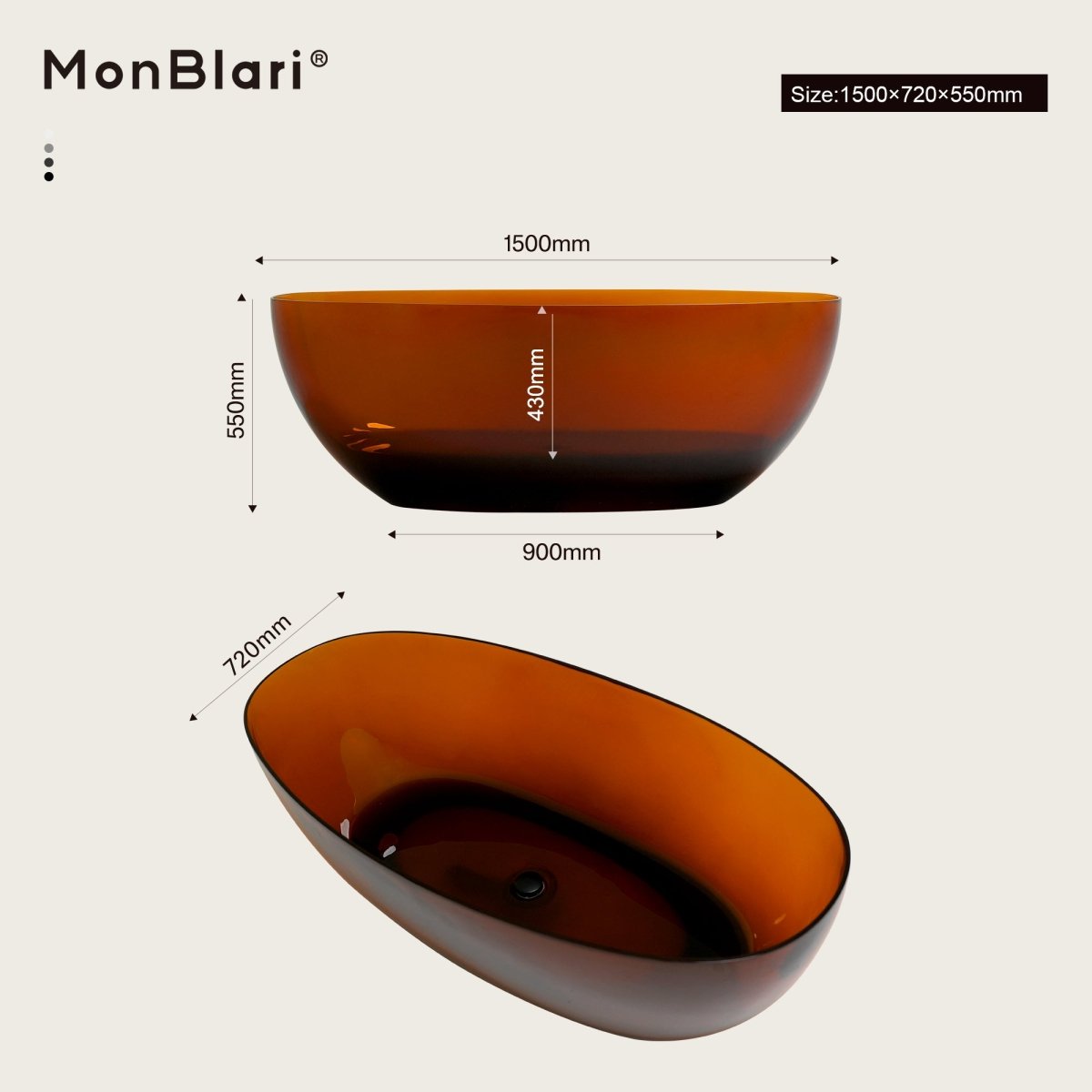 59.1 Inch MonBlari FLUXUS Resin Freestanding Bathtub