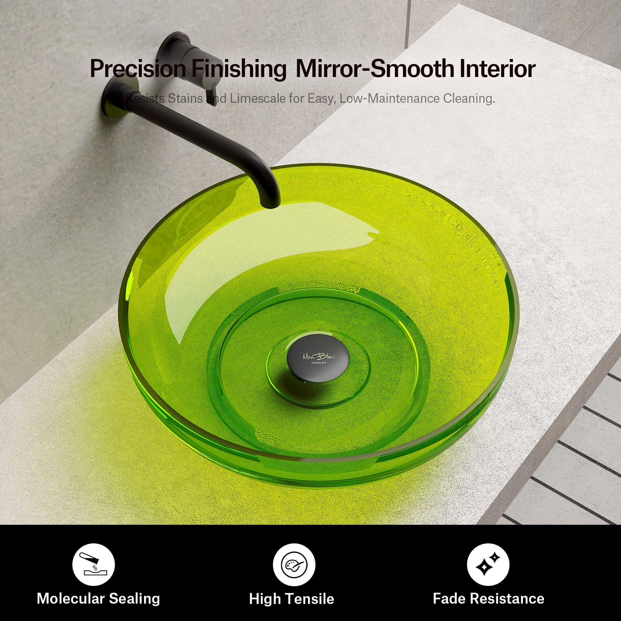 15.7 Inch MonBlari NAIAD SERIES Resin Bathroom Vessel Bowl Sink Bathroom Sink