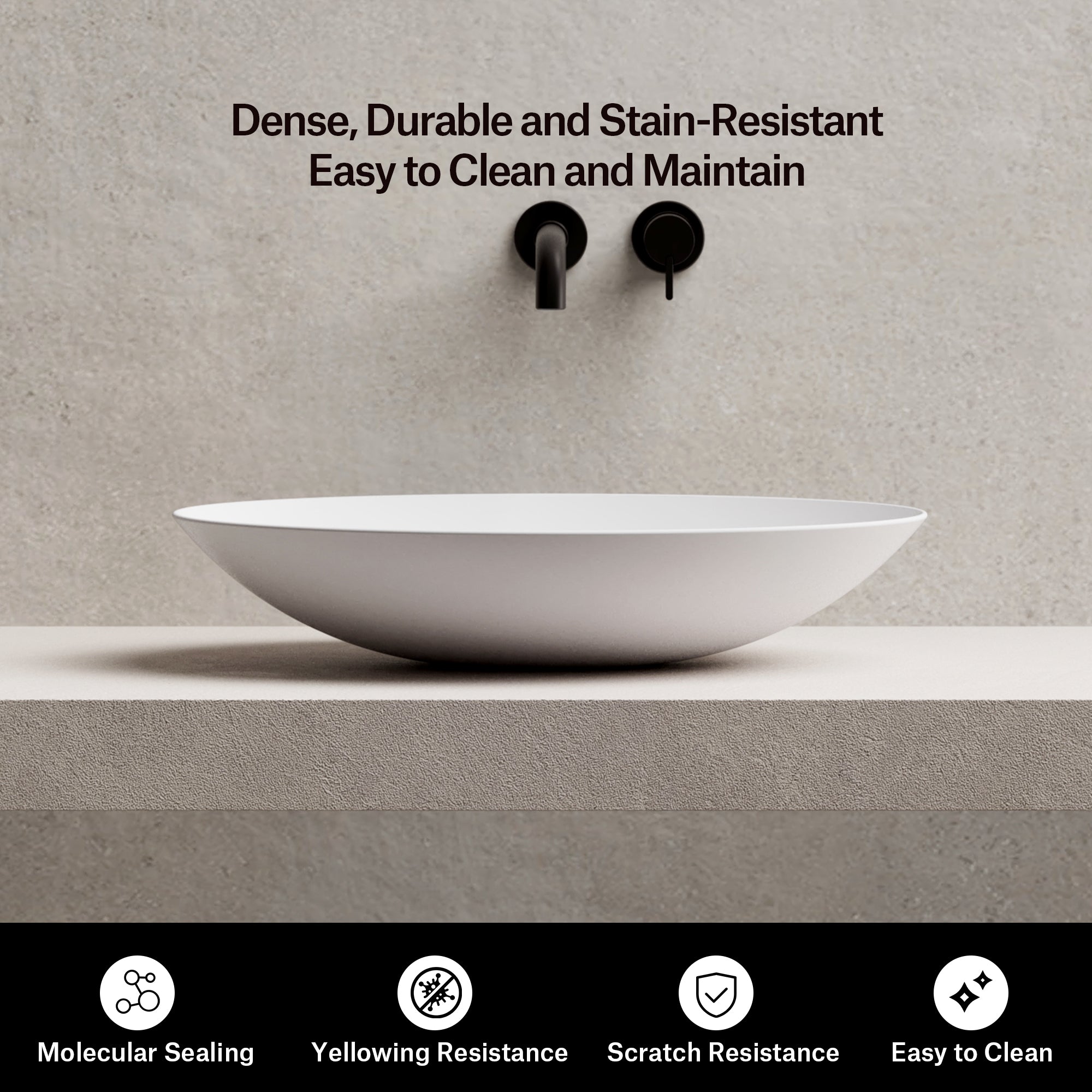 19.7 Inch MonBlari VERVE SERIES Solid Surface Vessel Bowl Sink Bathroom Sink