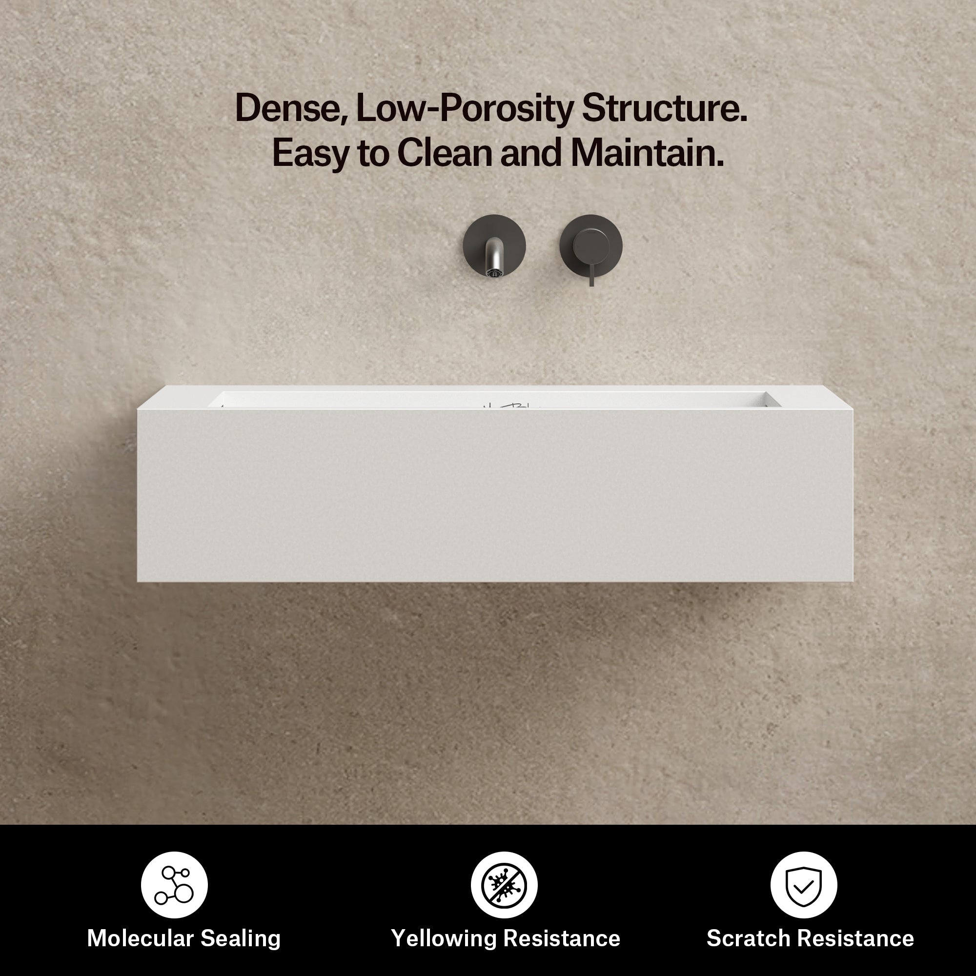 23.6 Inch MonBlari SERENE SERIES Solid Surface Wall Mount Sink Bathroom Sink