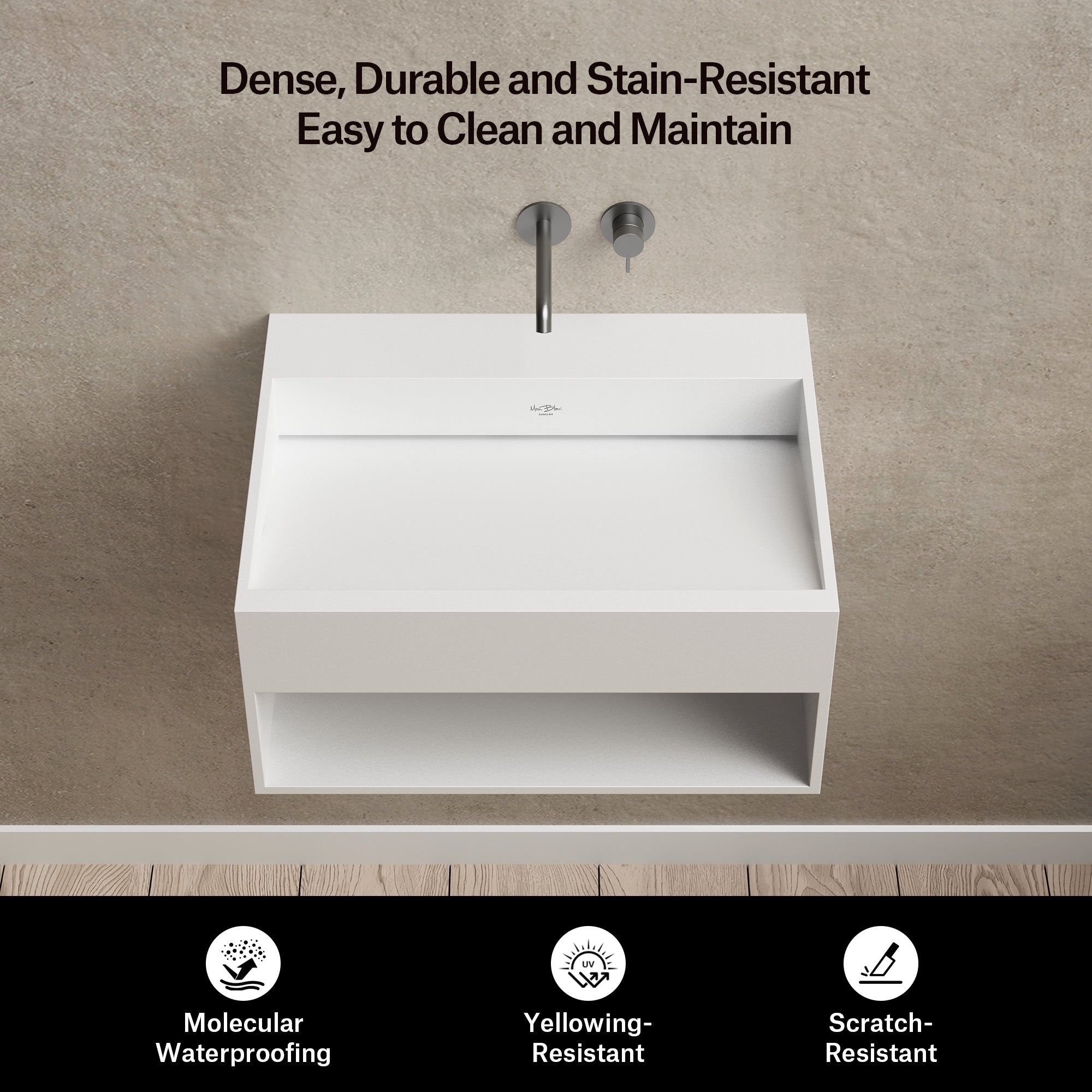 23.6-31.5 Inch MonBlari SERENE SERIES Solid Surface Wall Mount Sink