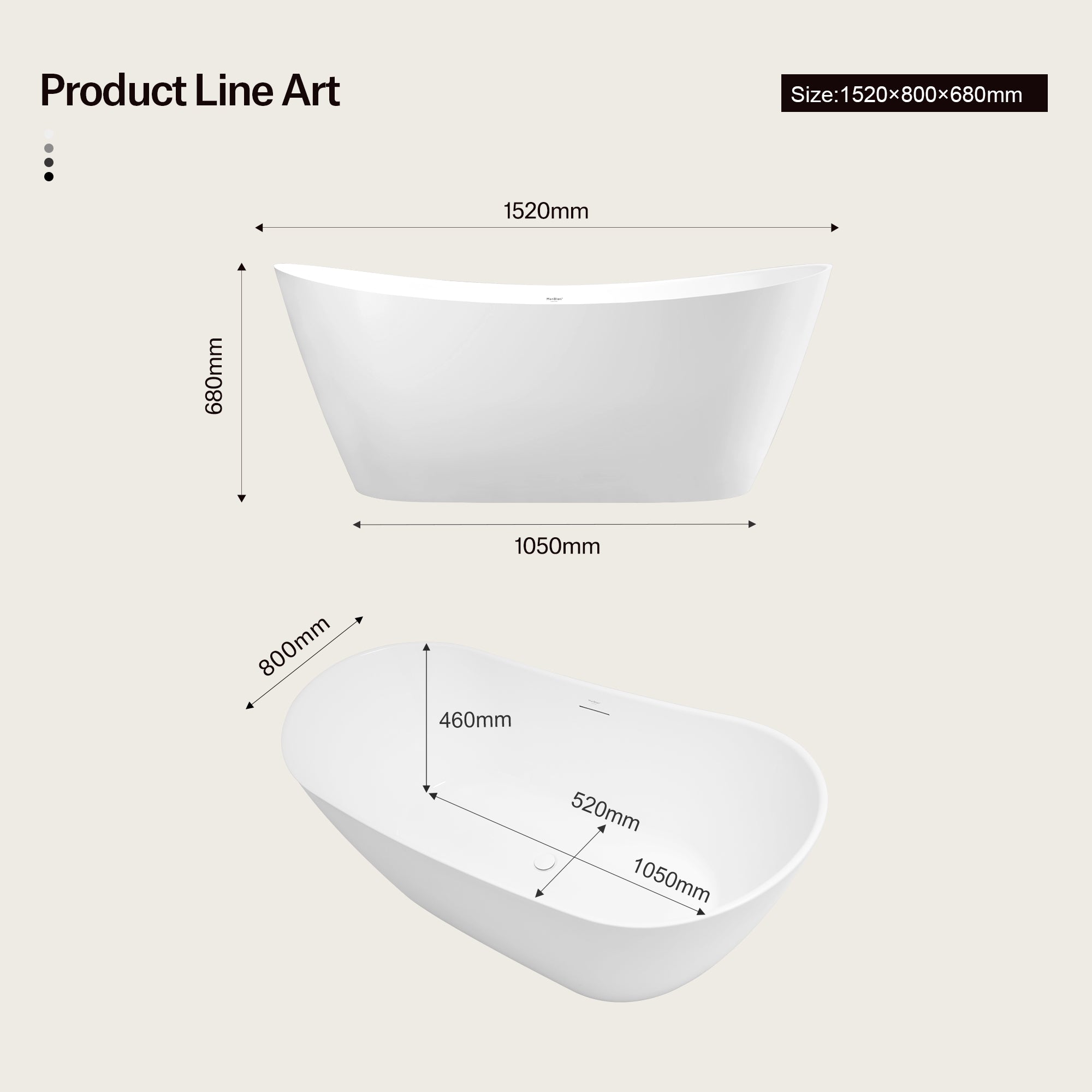 60 Inch MonBlari ASCENT Acrylic Freestanding Bathtub