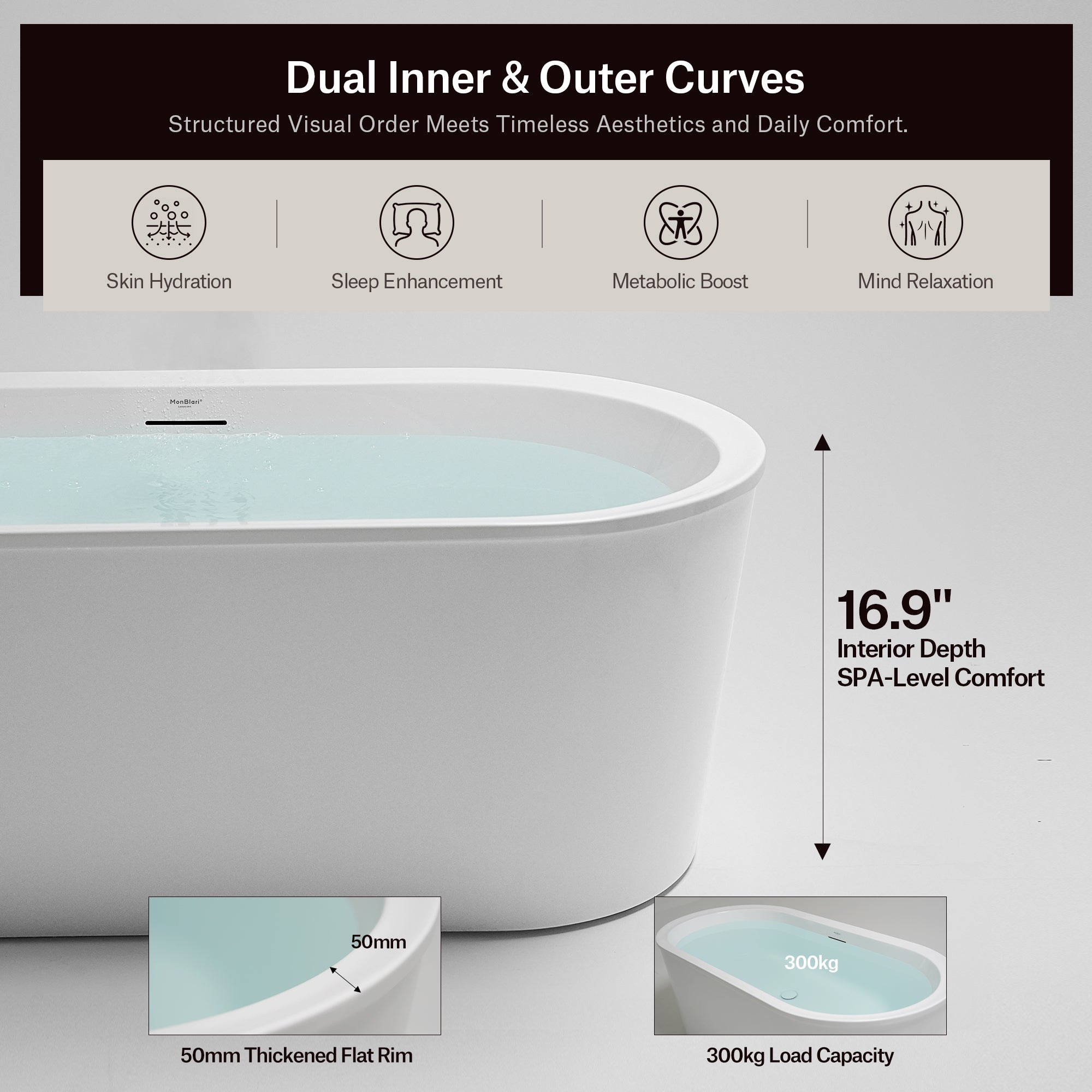 59-67 Inch MonBlari EUNOIA Acrylic Freestanding Bathtub