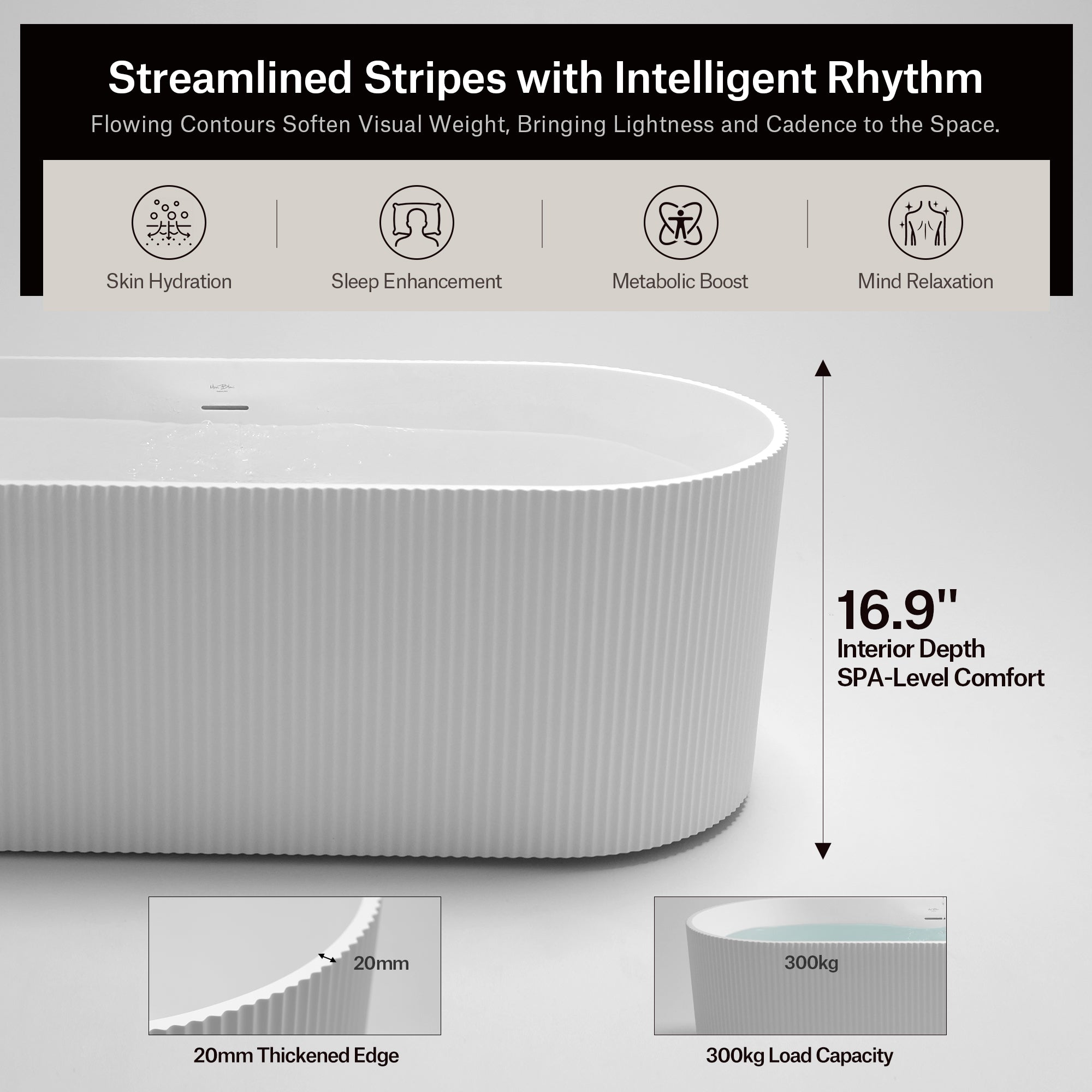 66.9 Inch MonBlari NOVA Solid Surface Freestanding Bathtub