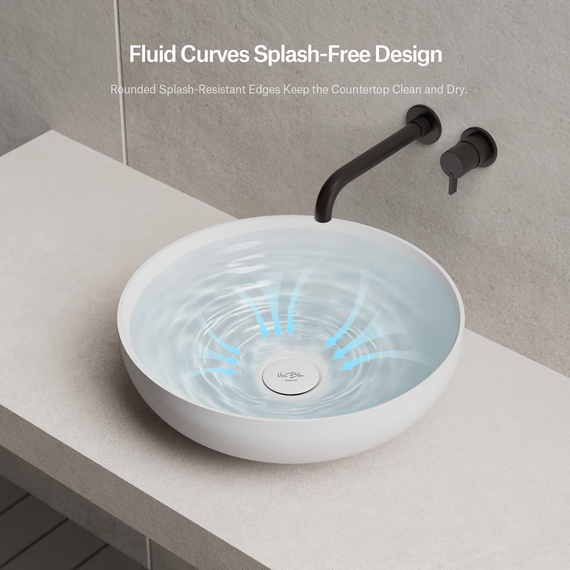 15.7 Inch MonBlari NAIAD SERIES Solid Surface Vessel Bowl Sink Bathroom Sink