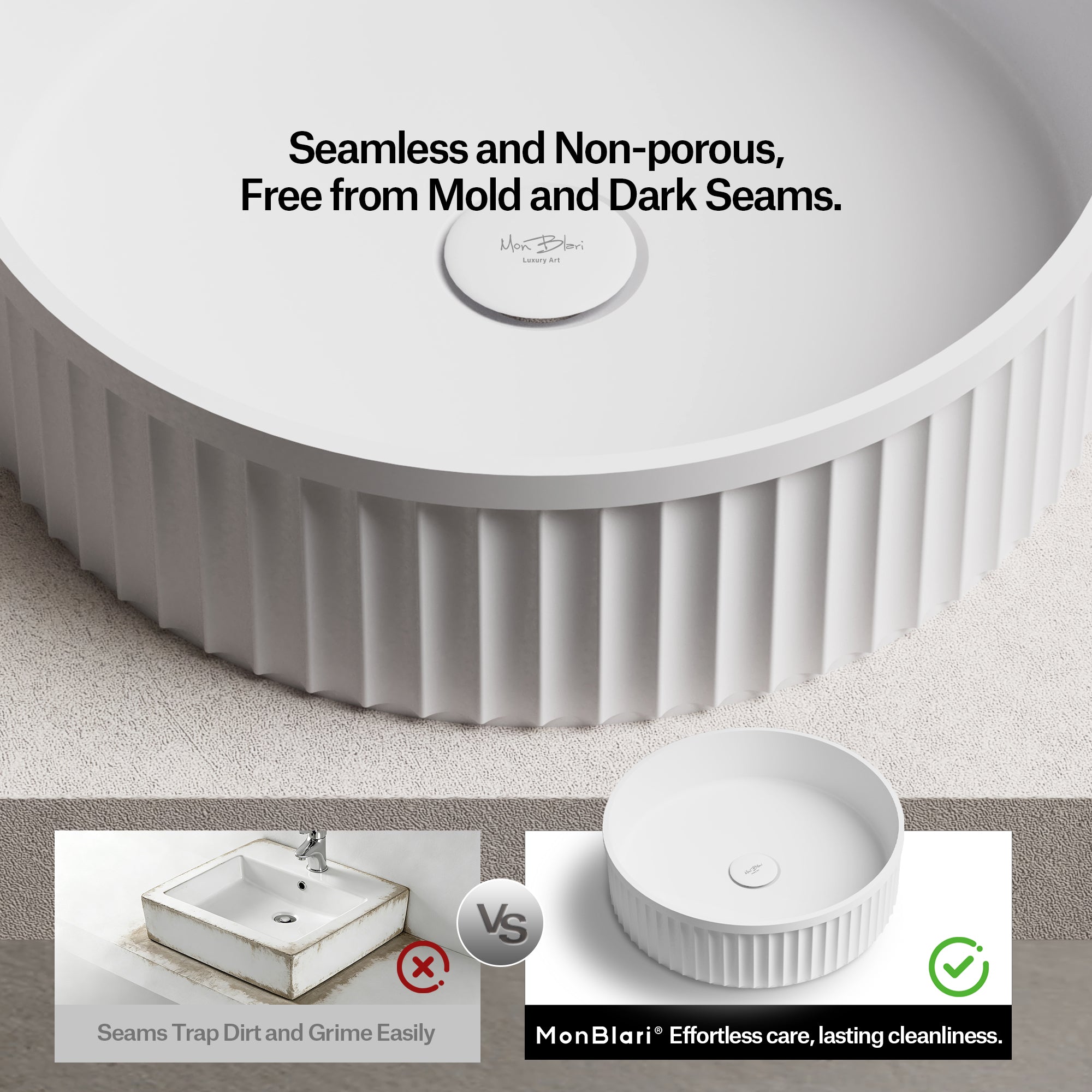 15.7 Inch MonBlari VENUS SERIES Solid Surface Vessel Bowl Sink Bathroom Sink