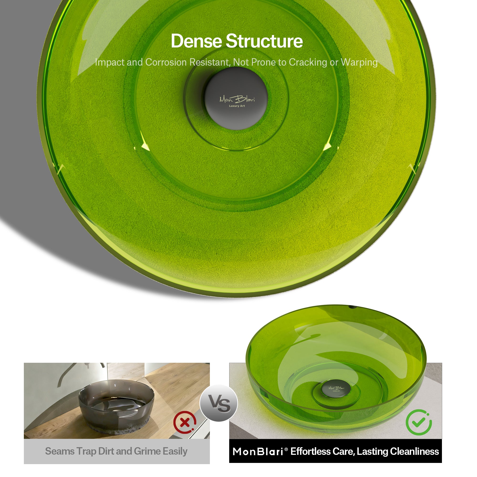 15.7 Inch MonBlari NAIAD SERIES Resin Bathroom Vessel Bowl Sink Bathroom Sink