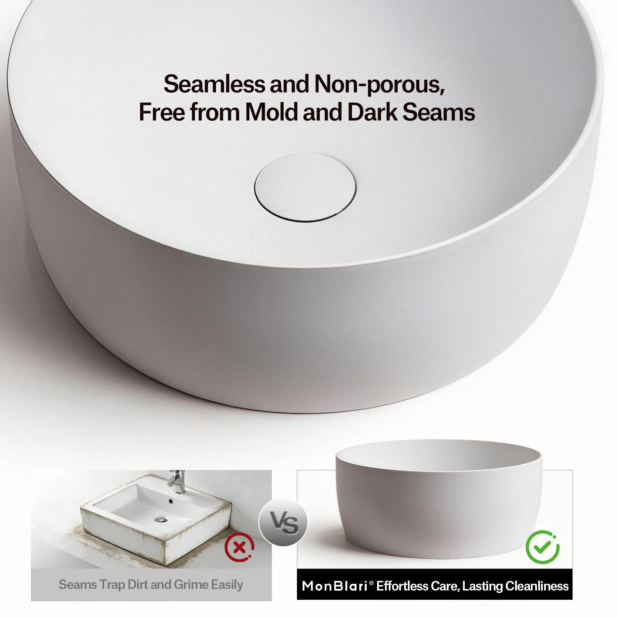 15.7 Inch MonBlari CANVA SERIES Solid Surface Vessel Bowl Sink Bathroom Sink