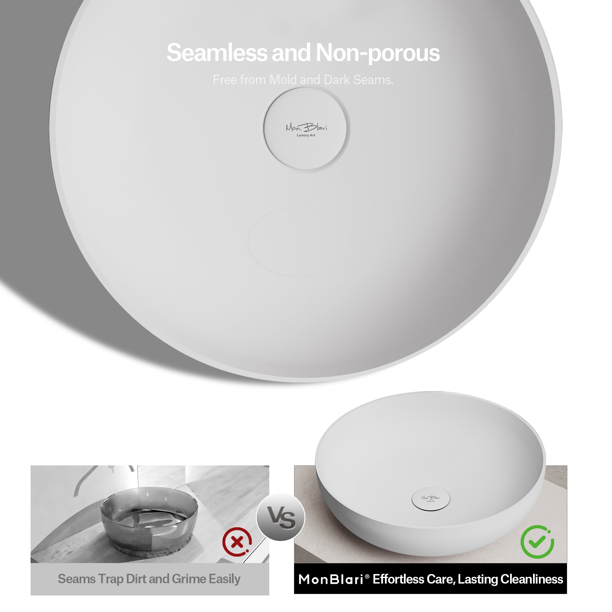 15.7 Inch MonBlari NAIAD SERIES Solid Surface Vessel Bowl Sink Bathroom Sink