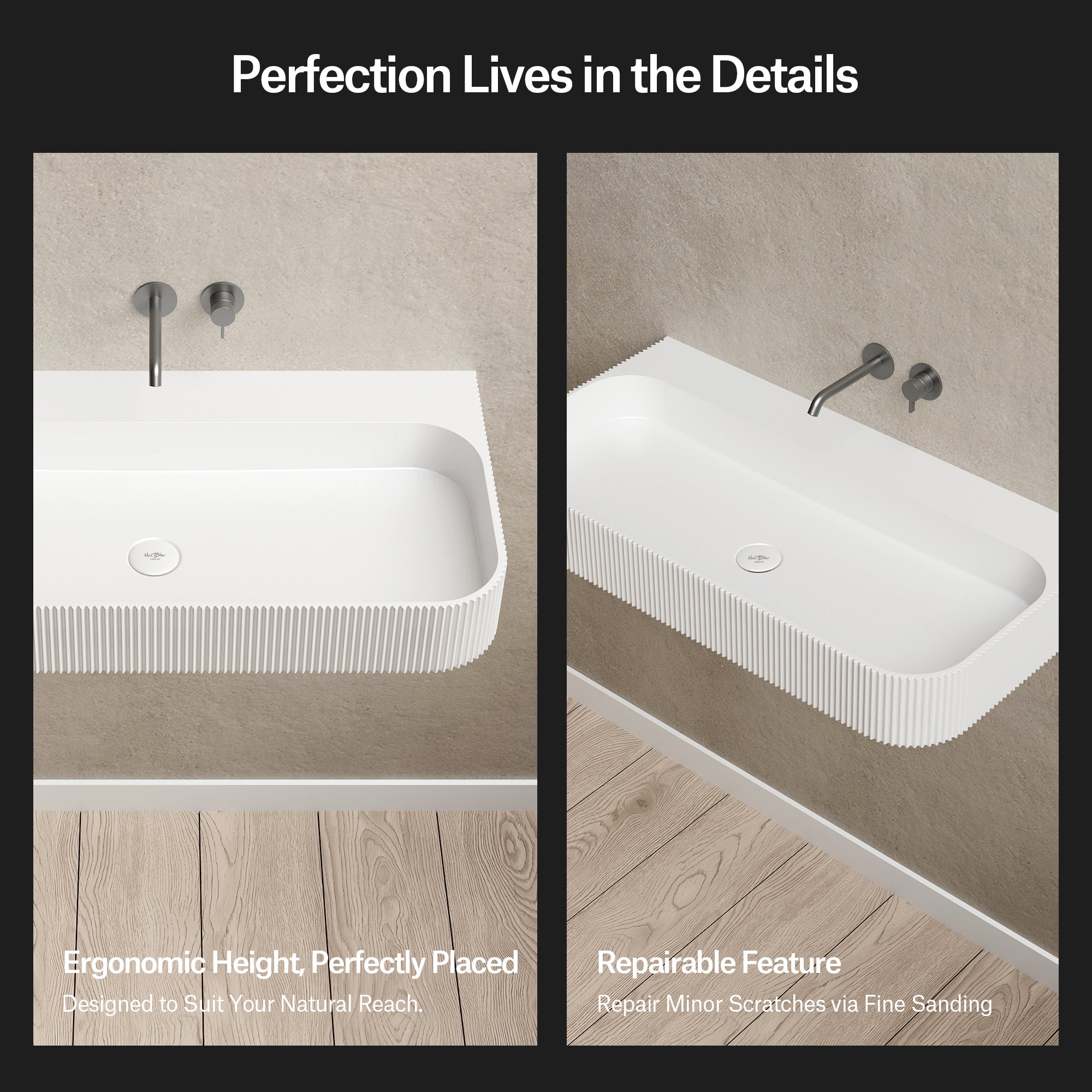 29.5-47.2 Inch MonBlari VENUS SERIES Solid Surface Wall Mount Sink