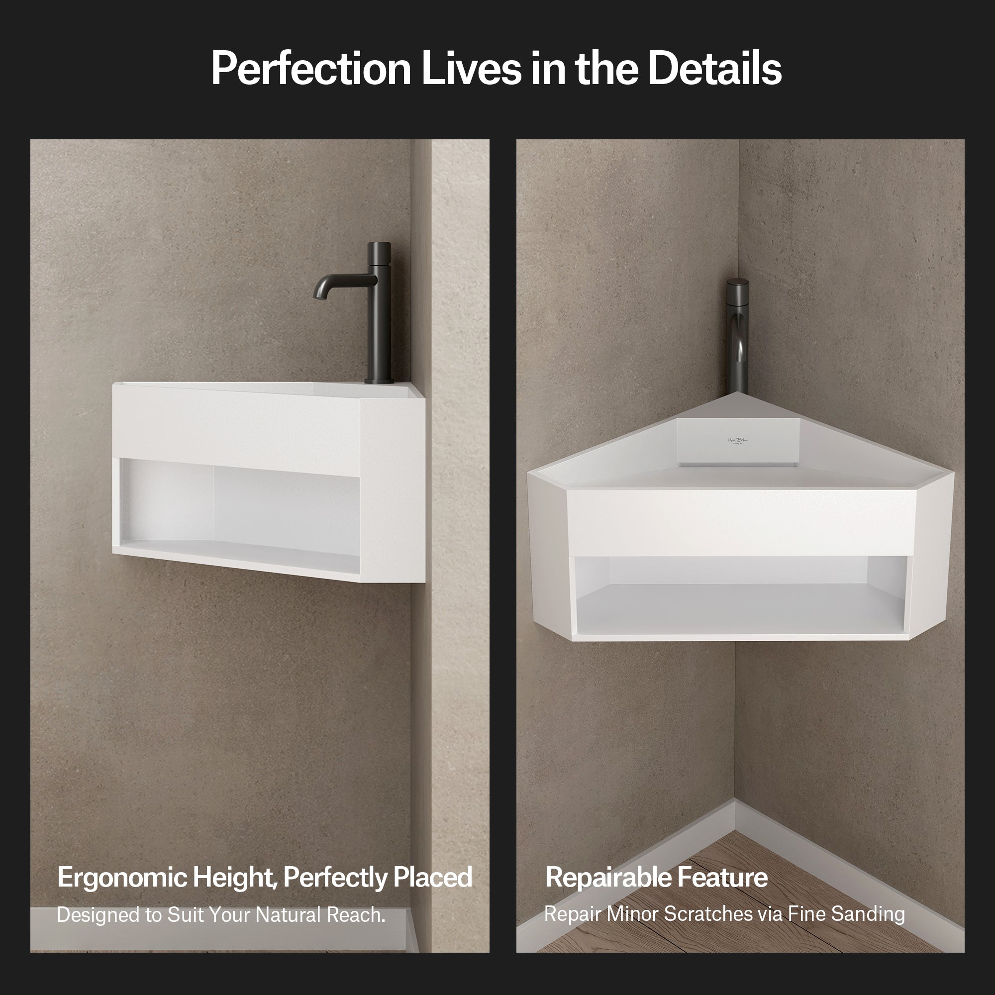 19.7 Inch MonBlari ORBIT SERIES Solid Surface Wall Mount Sink