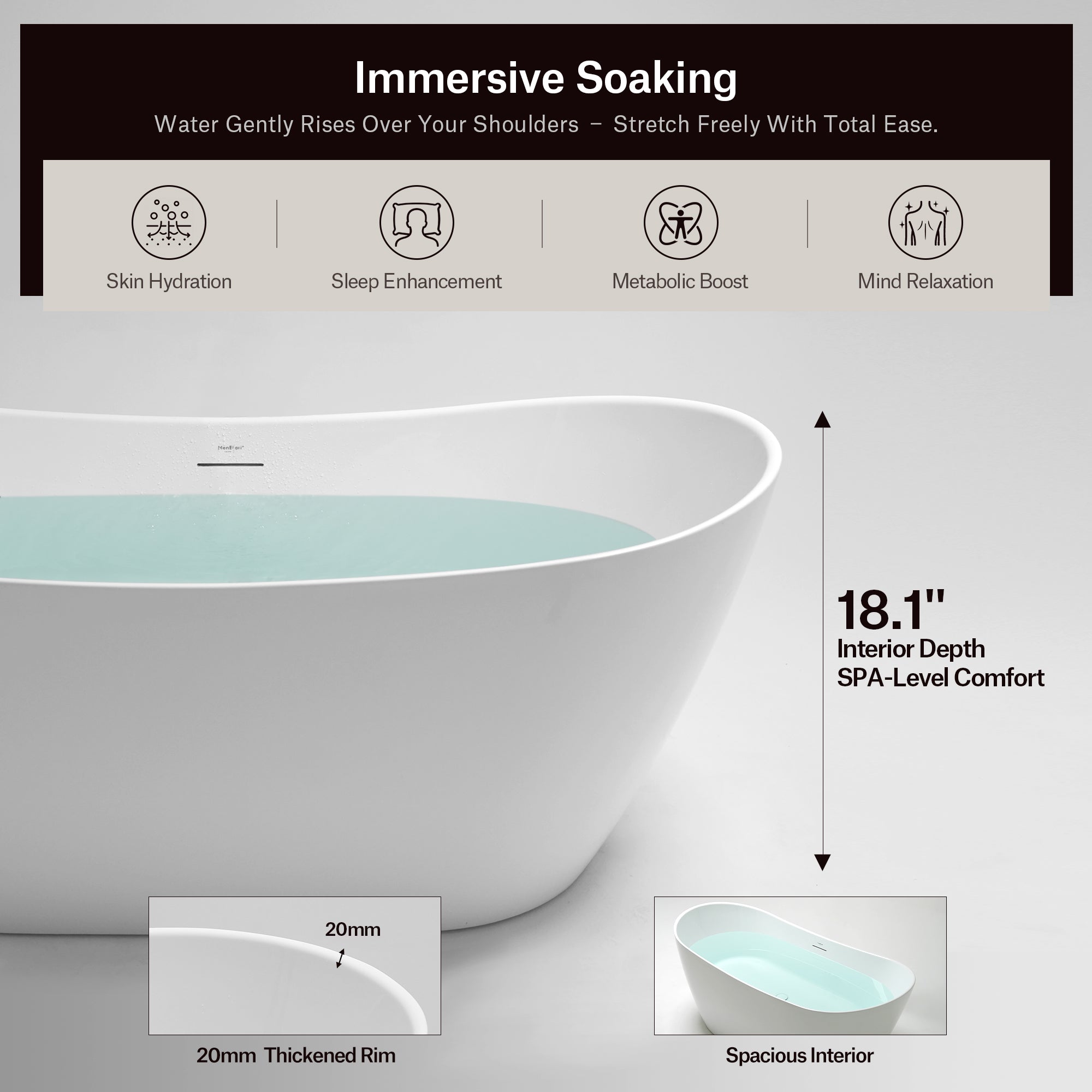 60 Inch MonBlari ASCENT Acrylic Freestanding Bathtub
