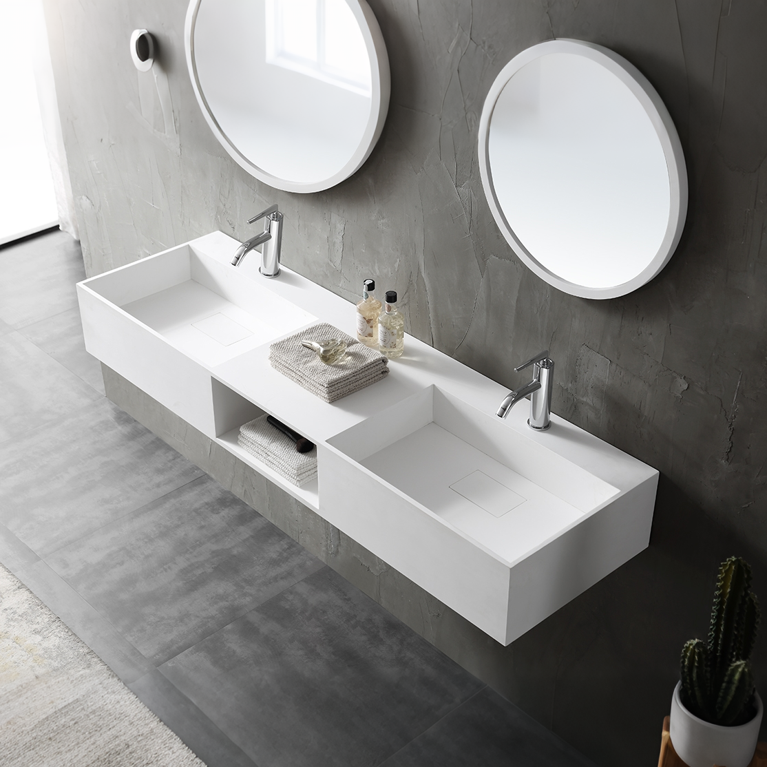 59 Inch MonBlari Solid Surface Vessel Bowl Sink Bathroom Sink-TW-G235-RightTopView