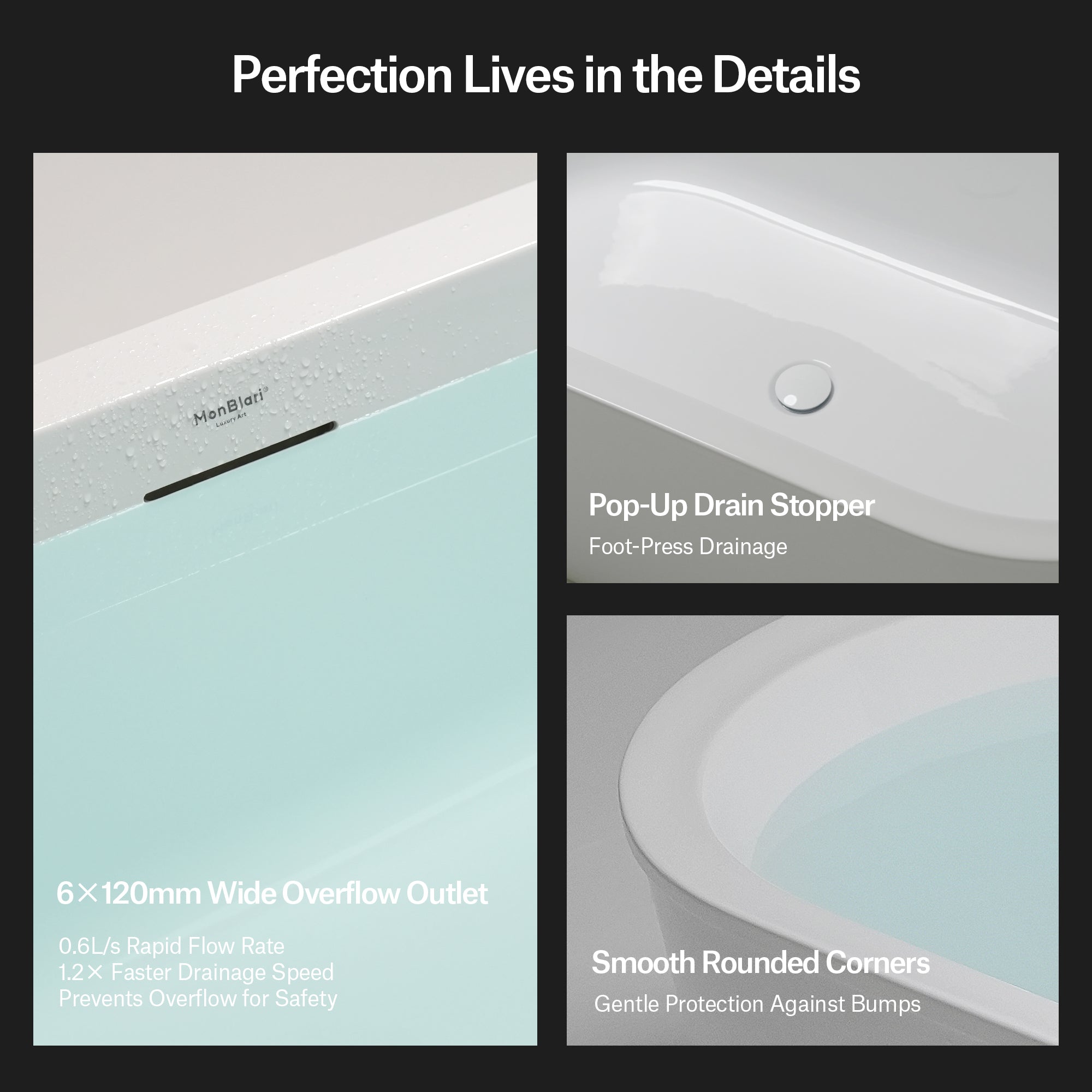 59-67 Inch MonBlari EUNOIA Acrylic Freestanding Bathtub