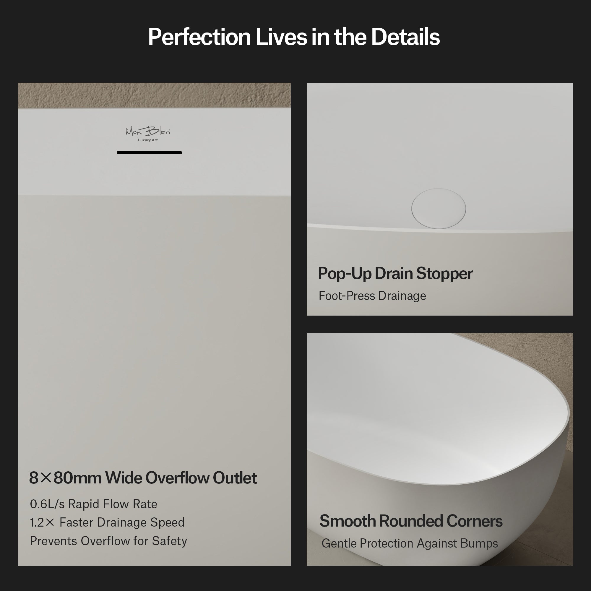 55.1-59.1 Inch MonBlari ZEPHYR Solid Surface Freestanding Bathtub