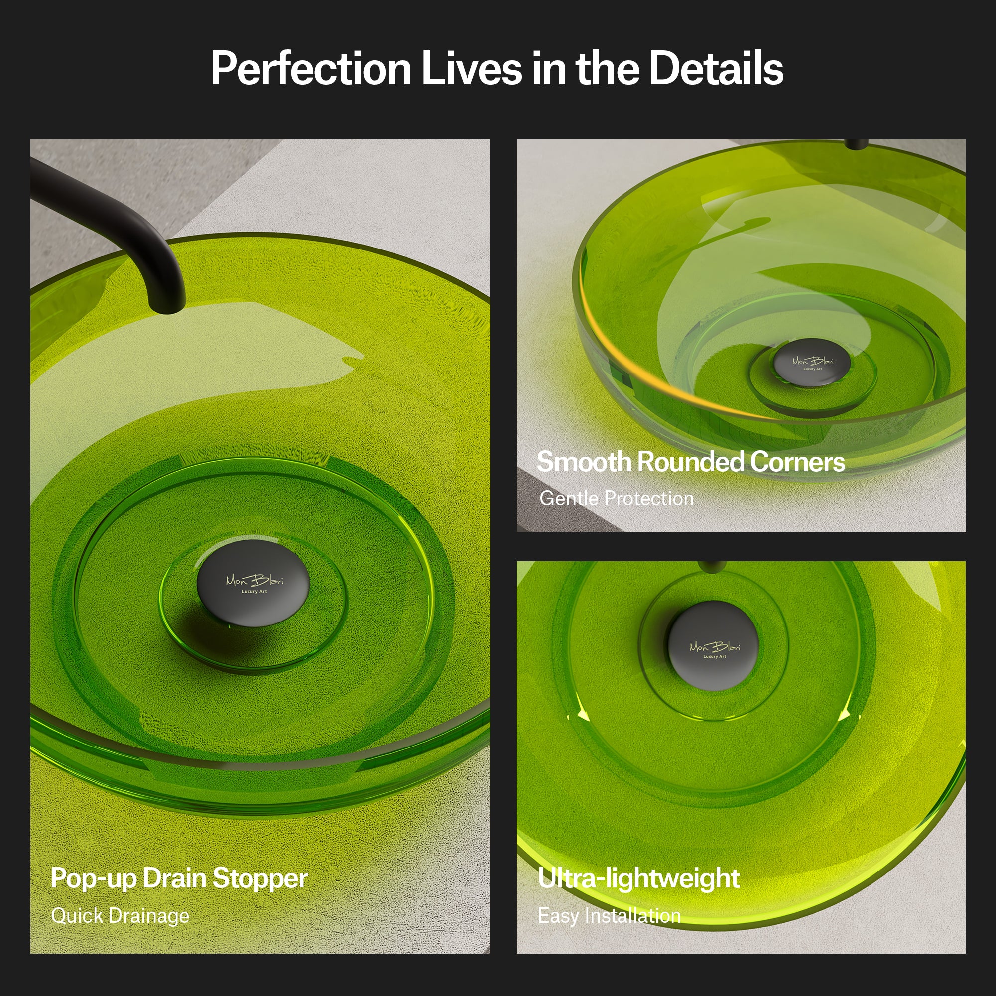 15.7 Inch MonBlari NAIAD SERIES Resin Bathroom Vessel Bowl Sink Bathroom Sink