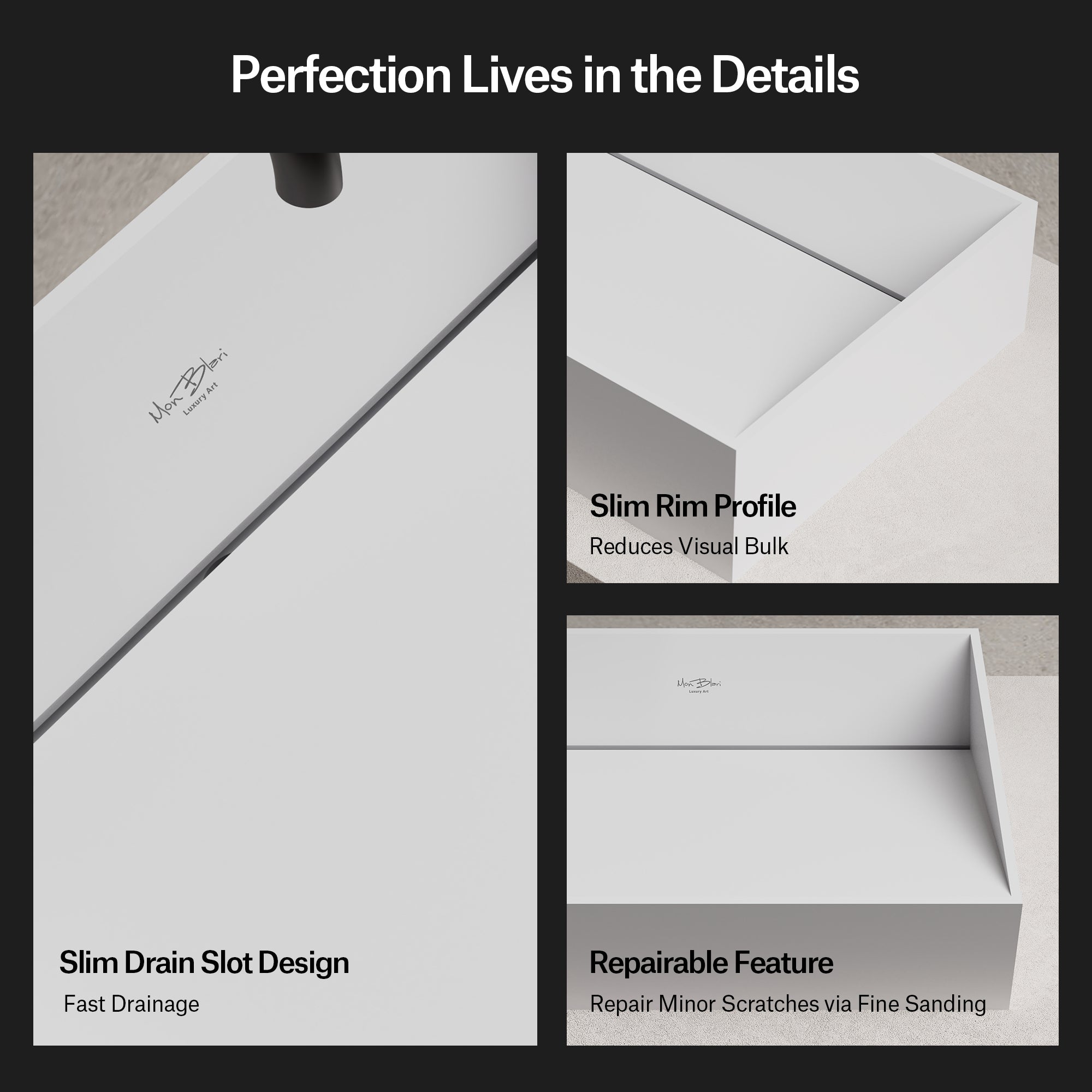 23.6 Inch MonBlari VERVE SERIES Solid Surface Vessel Bowl Sink Bathroom Sink