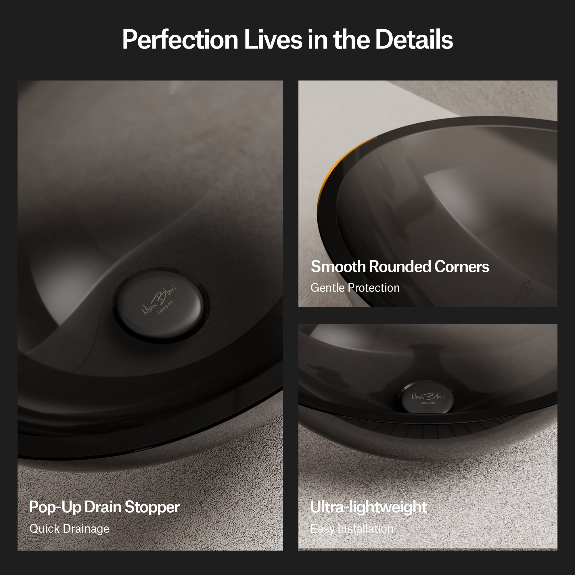 19.7 Inch MonBlari MELLOW SERIES Resin Vessel Bowl Sink Bathroom Sink