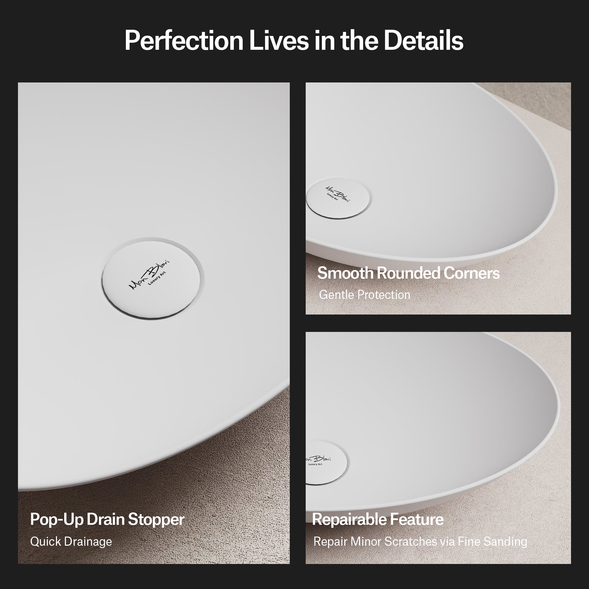 19.7 Inch MonBlari VERVE SERIES Solid Surface Vessel Bowl Sink Bathroom Sink