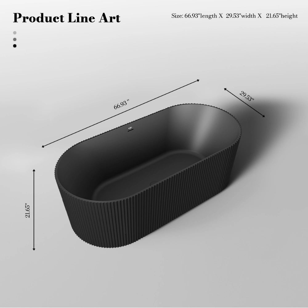 MonBlari Solid Surface Freestanding Fluted Contemporary Bathtub