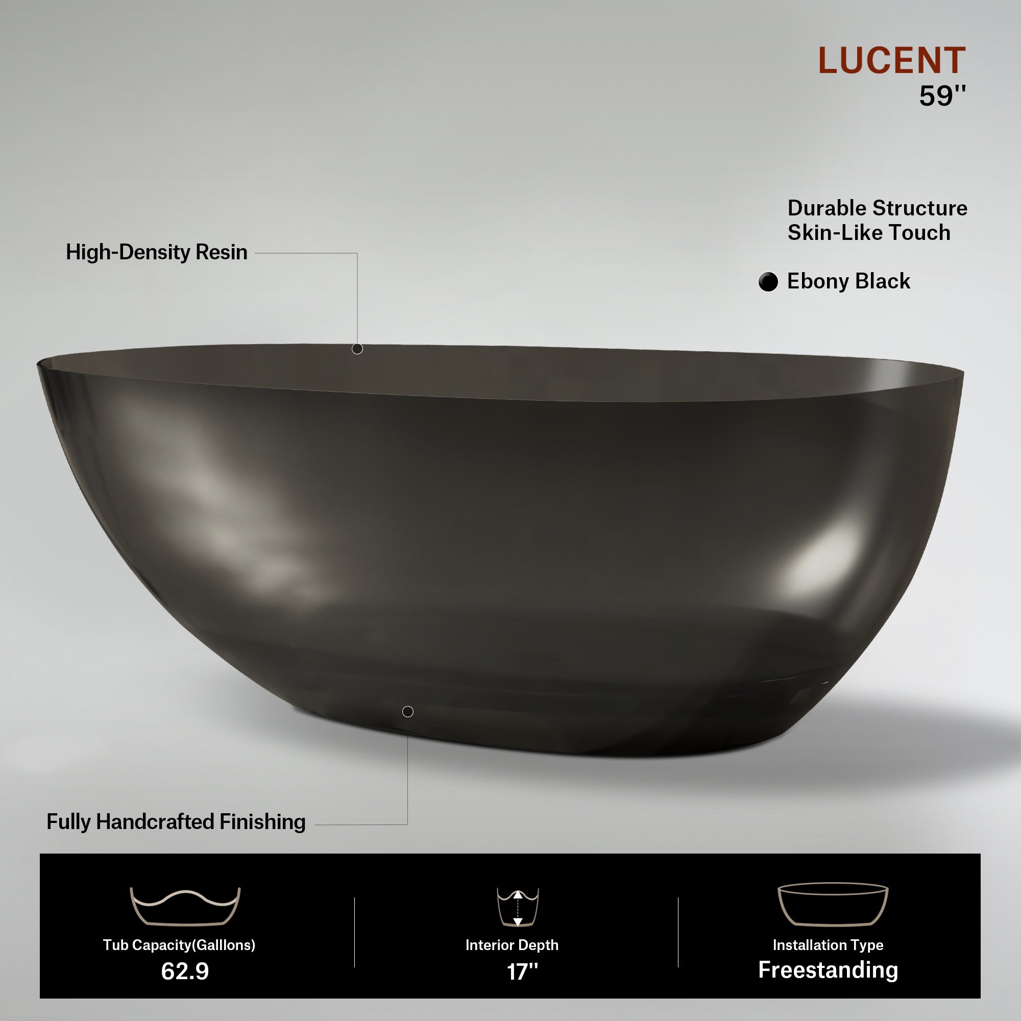 59.1 Inch MonBlari LUCENT Resin Freestanding Bathtub