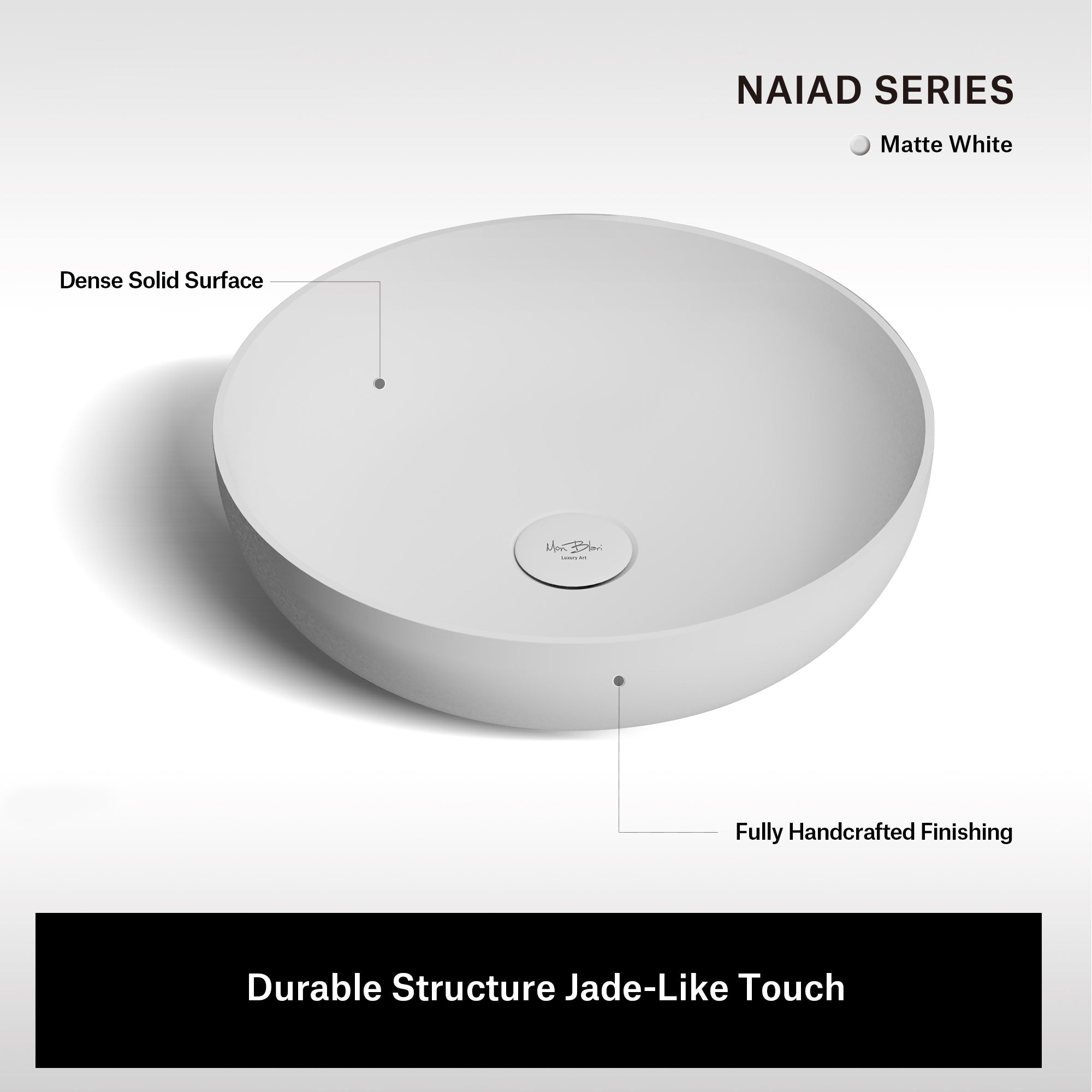 15.7 Inch MonBlari NAIAD SERIES Solid Surface Vessel Bowl Sink Bathroom Sink