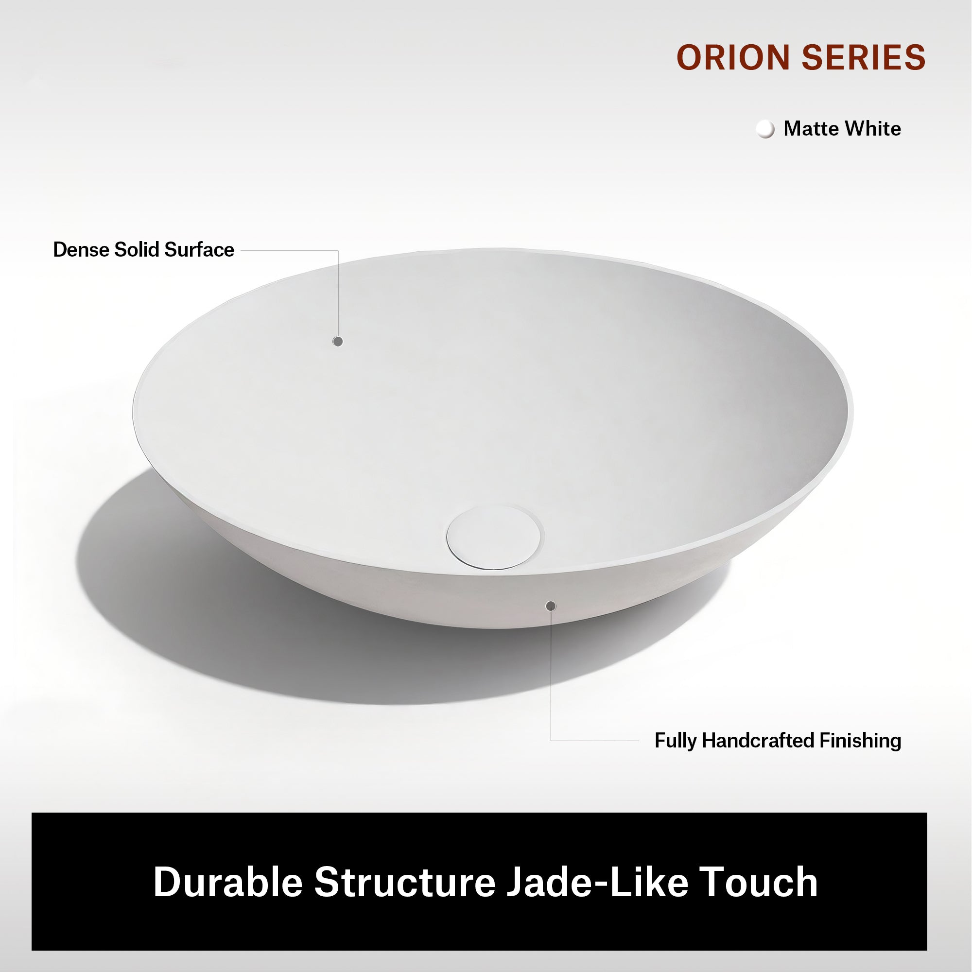 19.7 Inch MonBlari ORION SERIES Solid Surface Vessel Bowl Sink Bathroom Sink