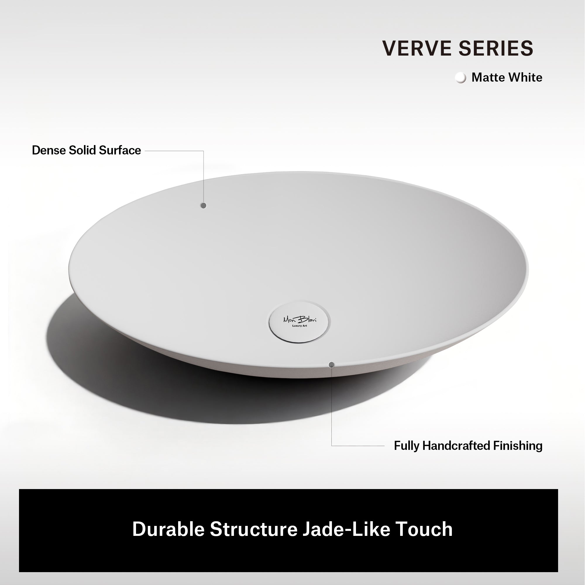 19.7 Inch MonBlari VERVE SERIES Solid Surface Vessel Bowl Sink Bathroom Sink