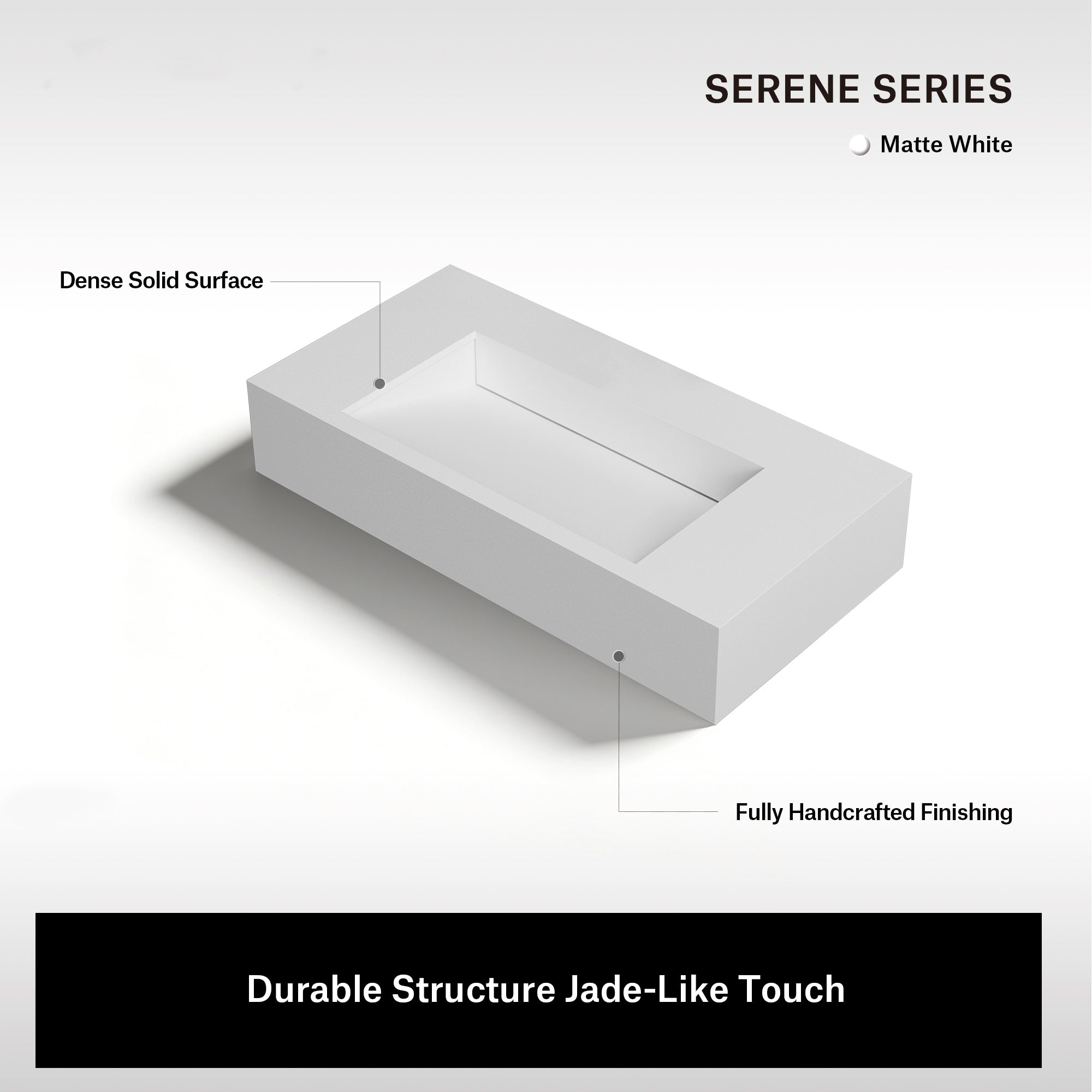 31.5 Inch MonBlari SERENE SERIES Solid Surface Wall Mount Sink Bathroom Sink