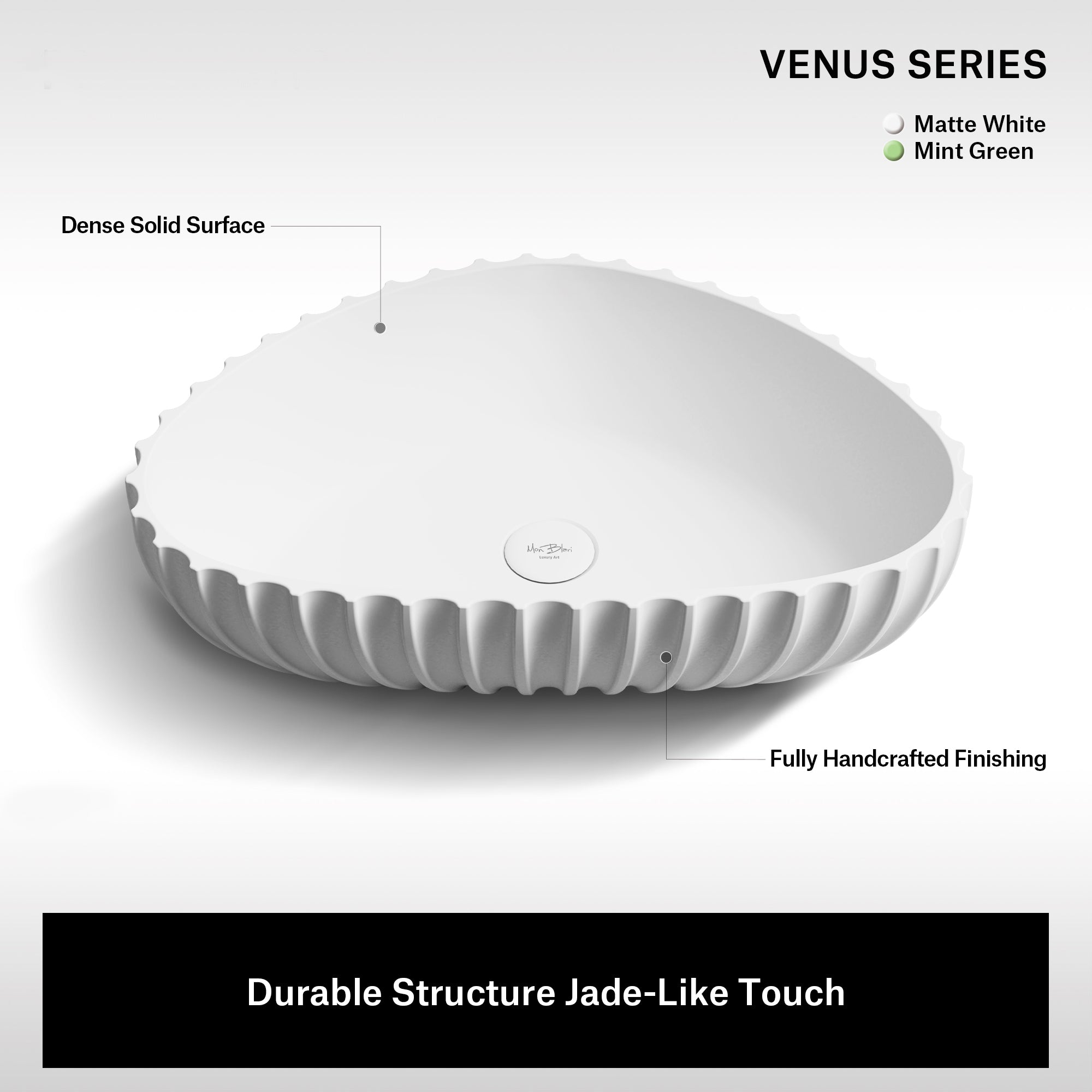 23.6 Inch MonBlari VENUS SERIES Solid Surface Vessel Bowl Sink Bathroom Sink