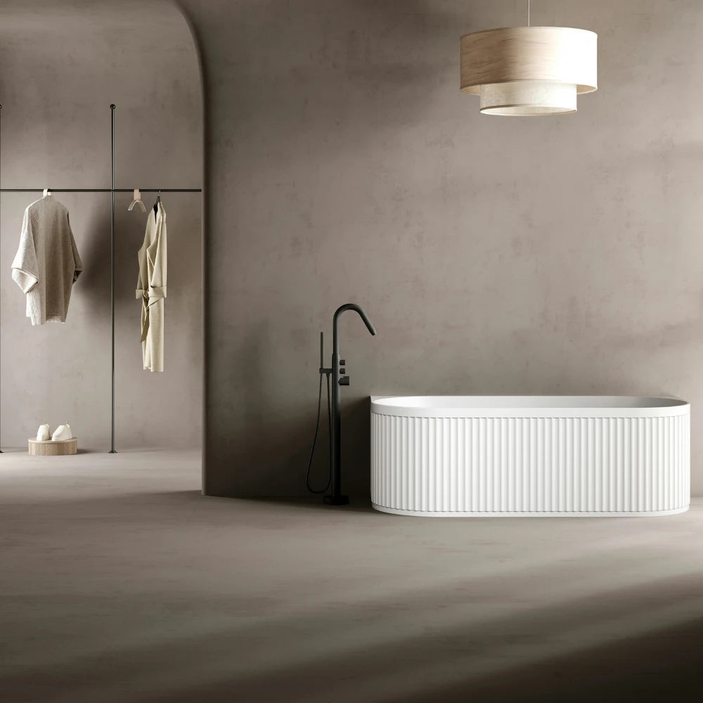 Monblari Oval Solid Surface Freestanding Bathtub with Fluted Design