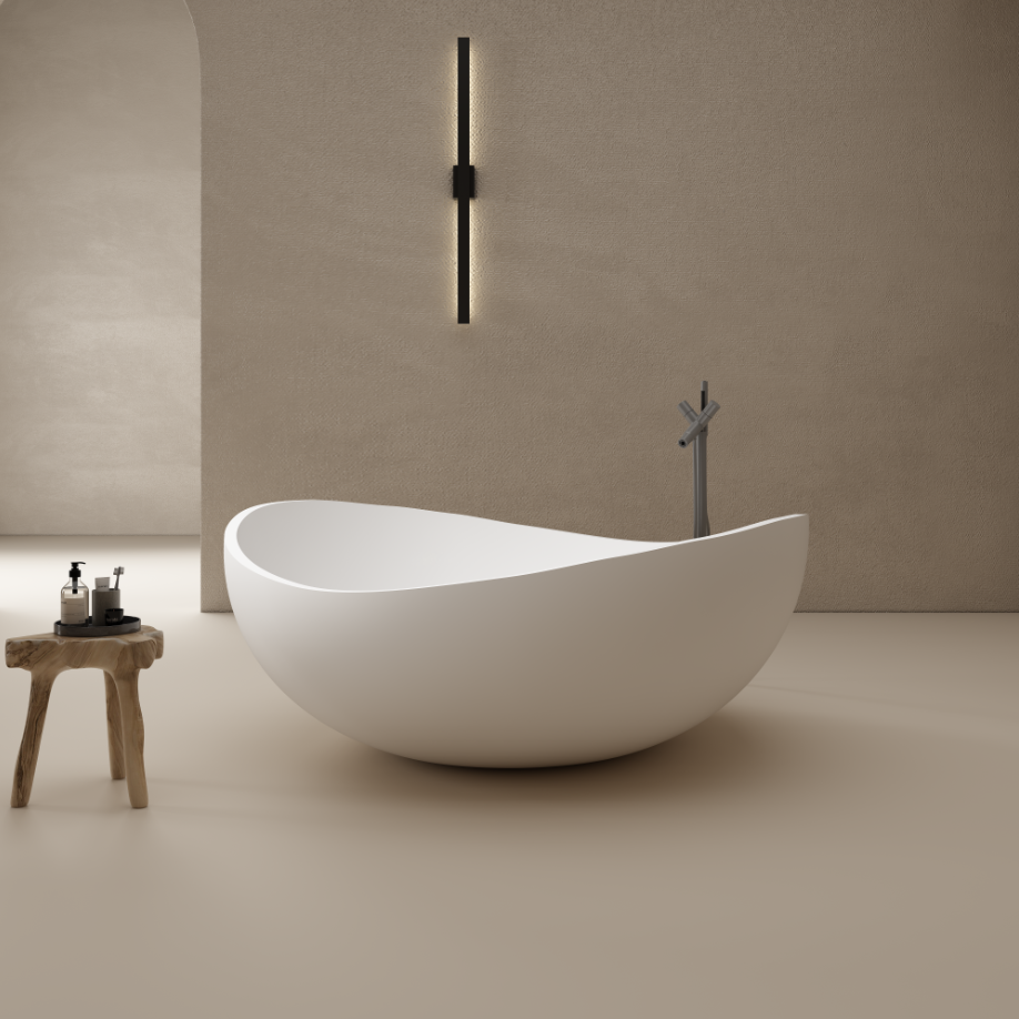 59 Inch MonBlari Solid Surface Freestanding Bathtub TW-8666-MW TW8666MW-FrontView