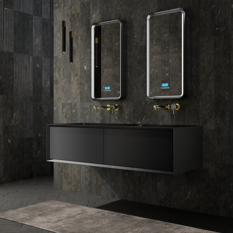 MonBlari Distinctive Carbon Fiber Double Bathroom Vanity with Two Drawers