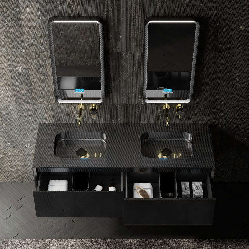 MonBlari Distinctive Carbon Fiber Double Bathroom Vanity with Two Drawers