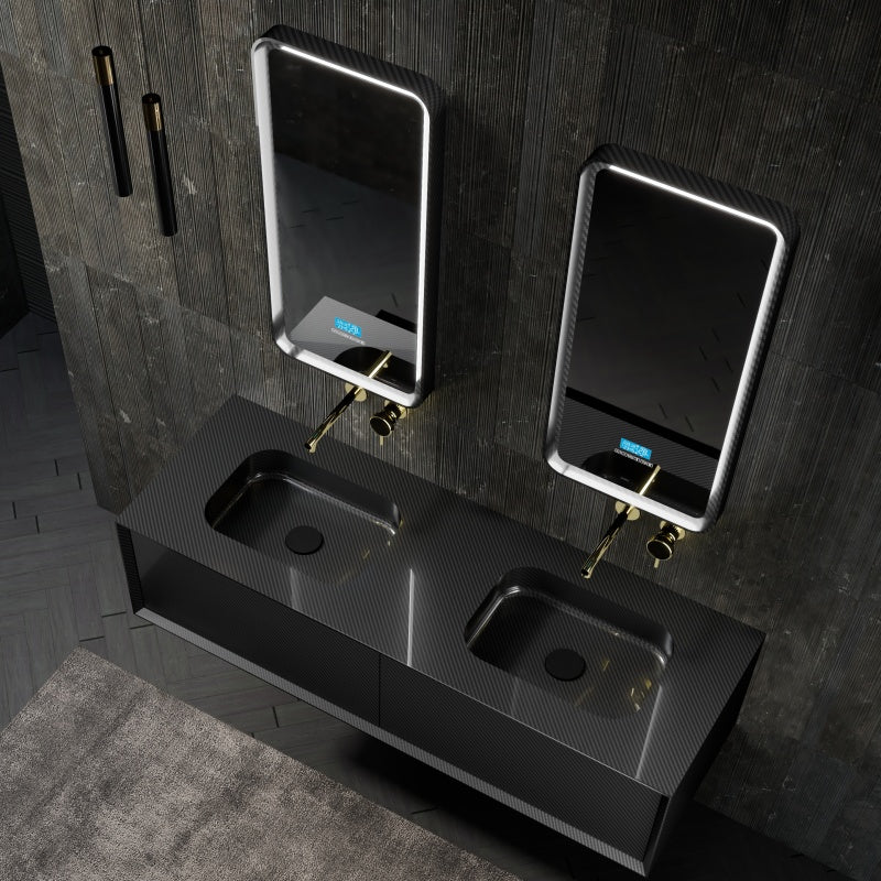 MonBlari Distinctive Carbon Fiber Double Bathroom Vanity with Two Drawers
